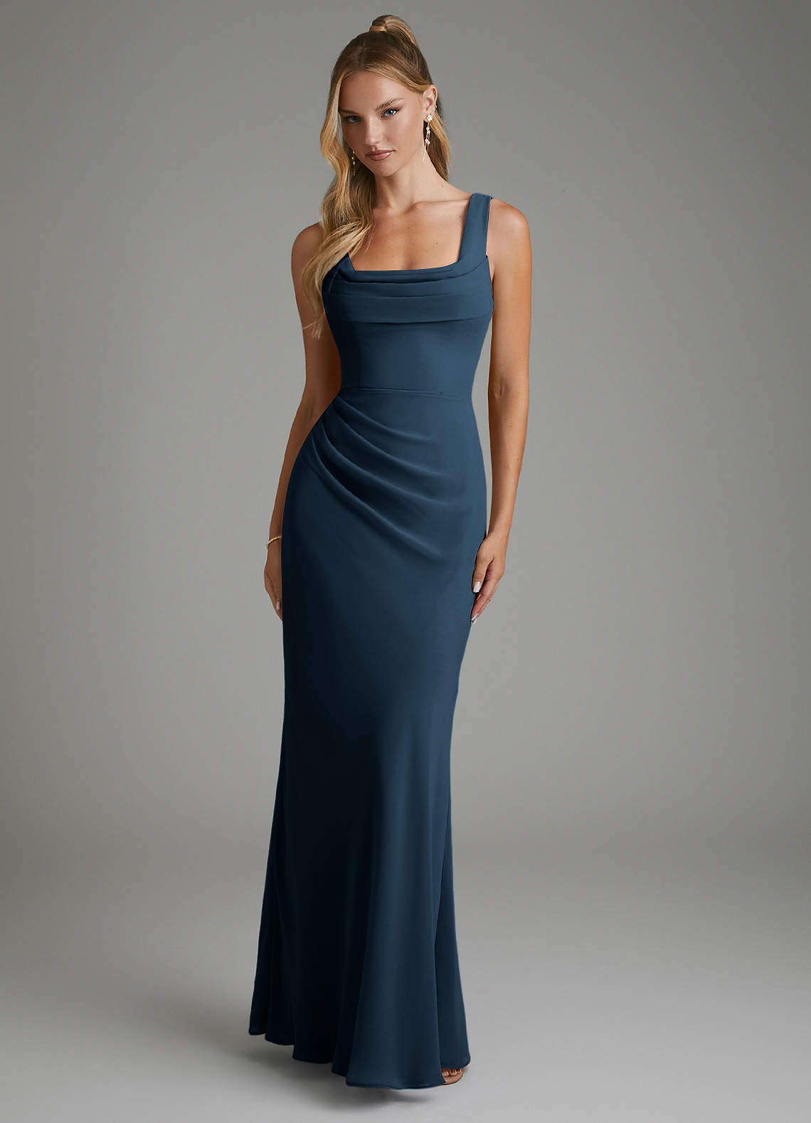 Asa Sheath Square-Neck Chiffon Bridesmaid Dress in Dark Navy