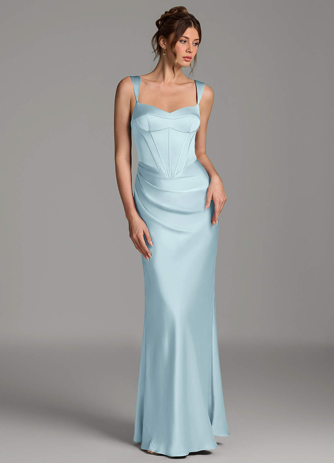 Mela Sheath Sweetheart Stretch Satin Bridesmaid Dress in Cloud Blue