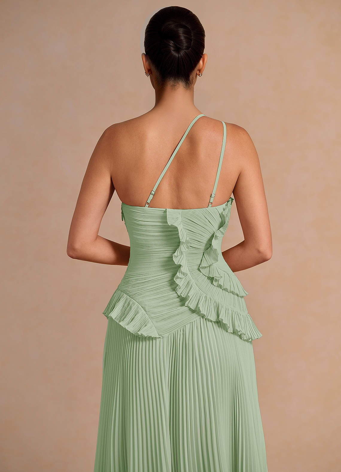 Melody A-Line One-Shoulder Chiffon Evening Dress in Light Green