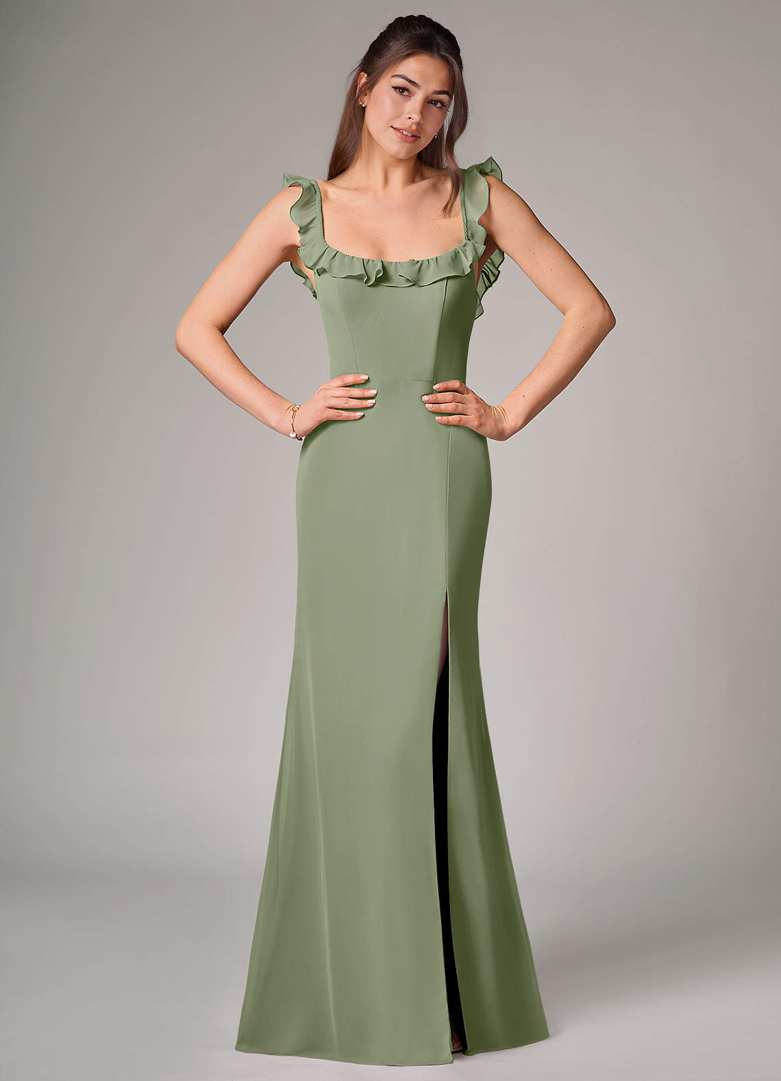 Callie Mermaid Scoop-Neck Chiffon Bridesmaid Dress in Pistachio