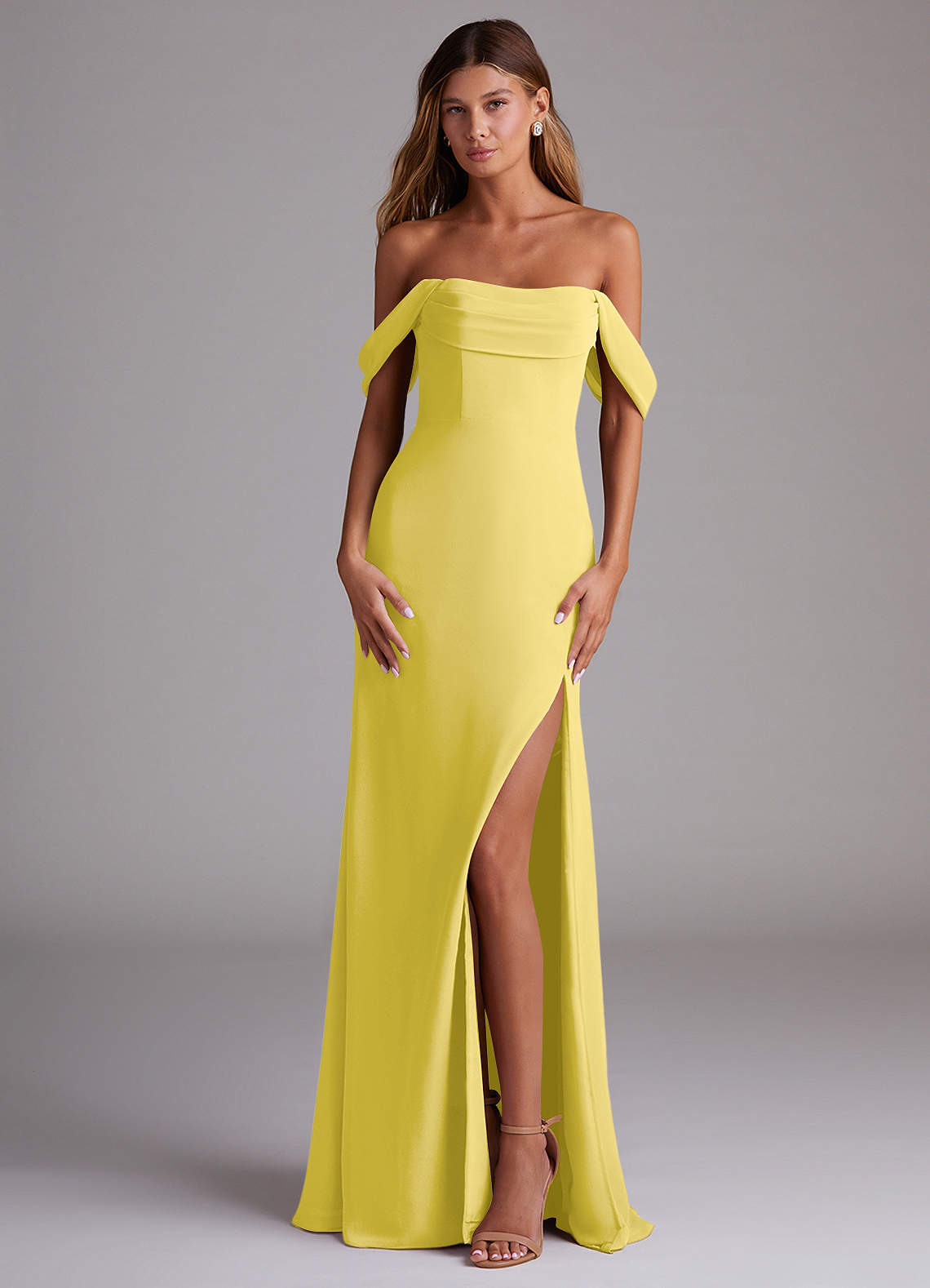 Saige A-Line Off-the-Shoulder Chiffon Bridesmaid Dress in Canary