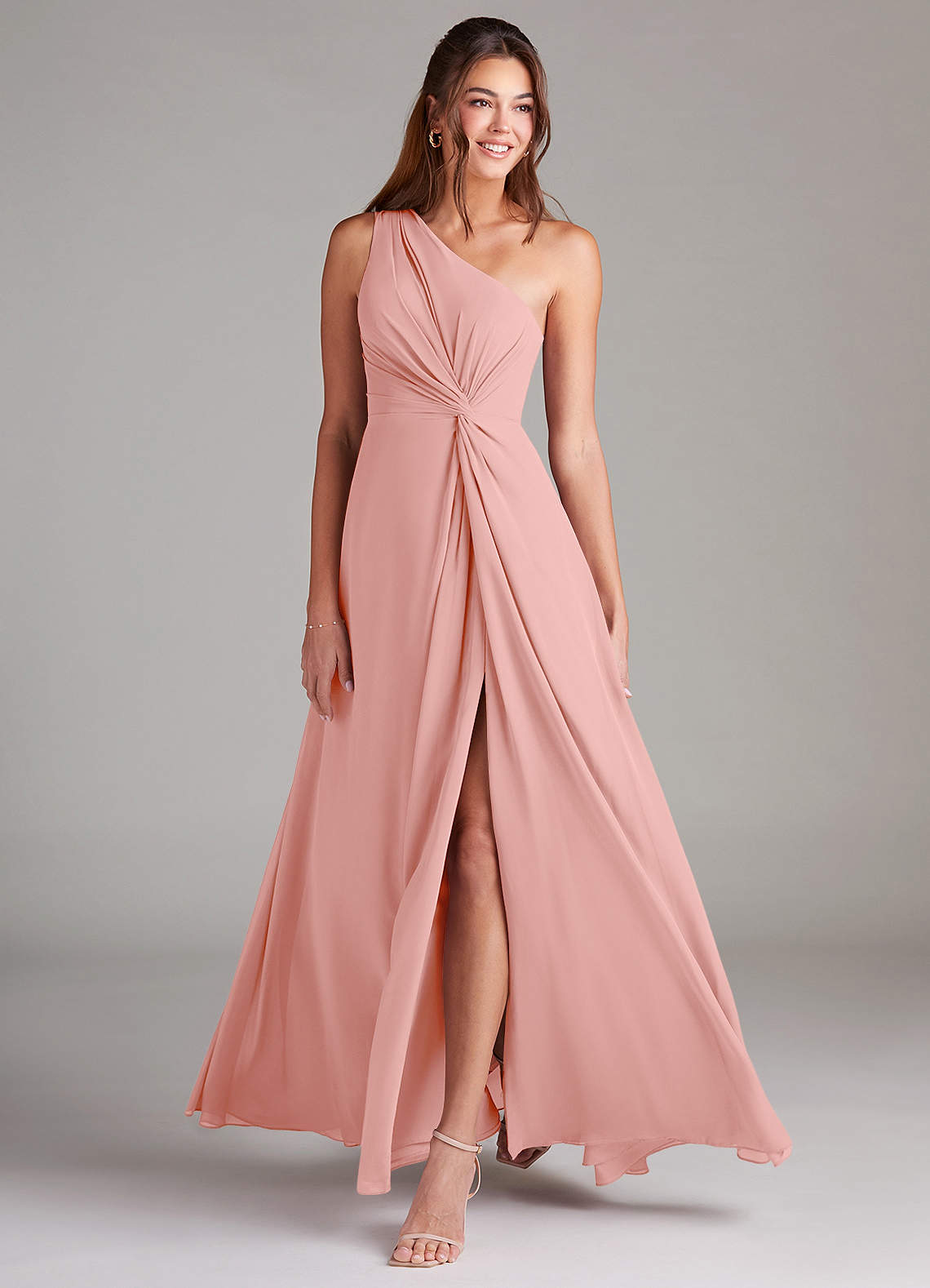 Brooke A-Line One-Shoulder Chiffon Bridesmaid Dress in Rosette