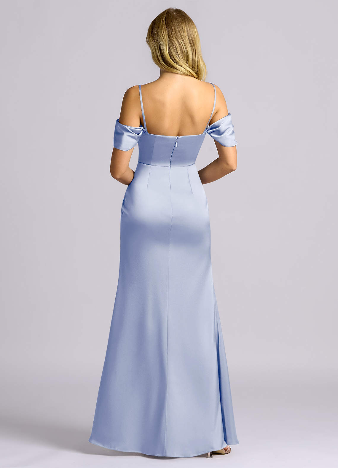 Auden Sheath Off-the-Shoulder Stretch Satin Bridesmaid Dress in Ice