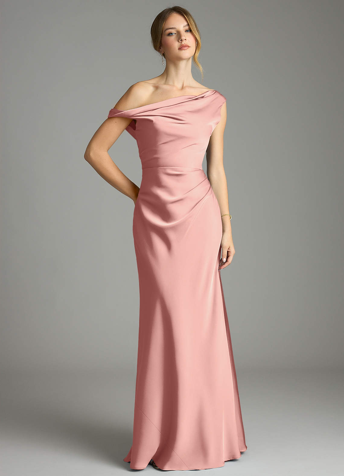 Emerson Mermaid One-Shoulder Stretch Satin Bridesmaid Dress in Rosette