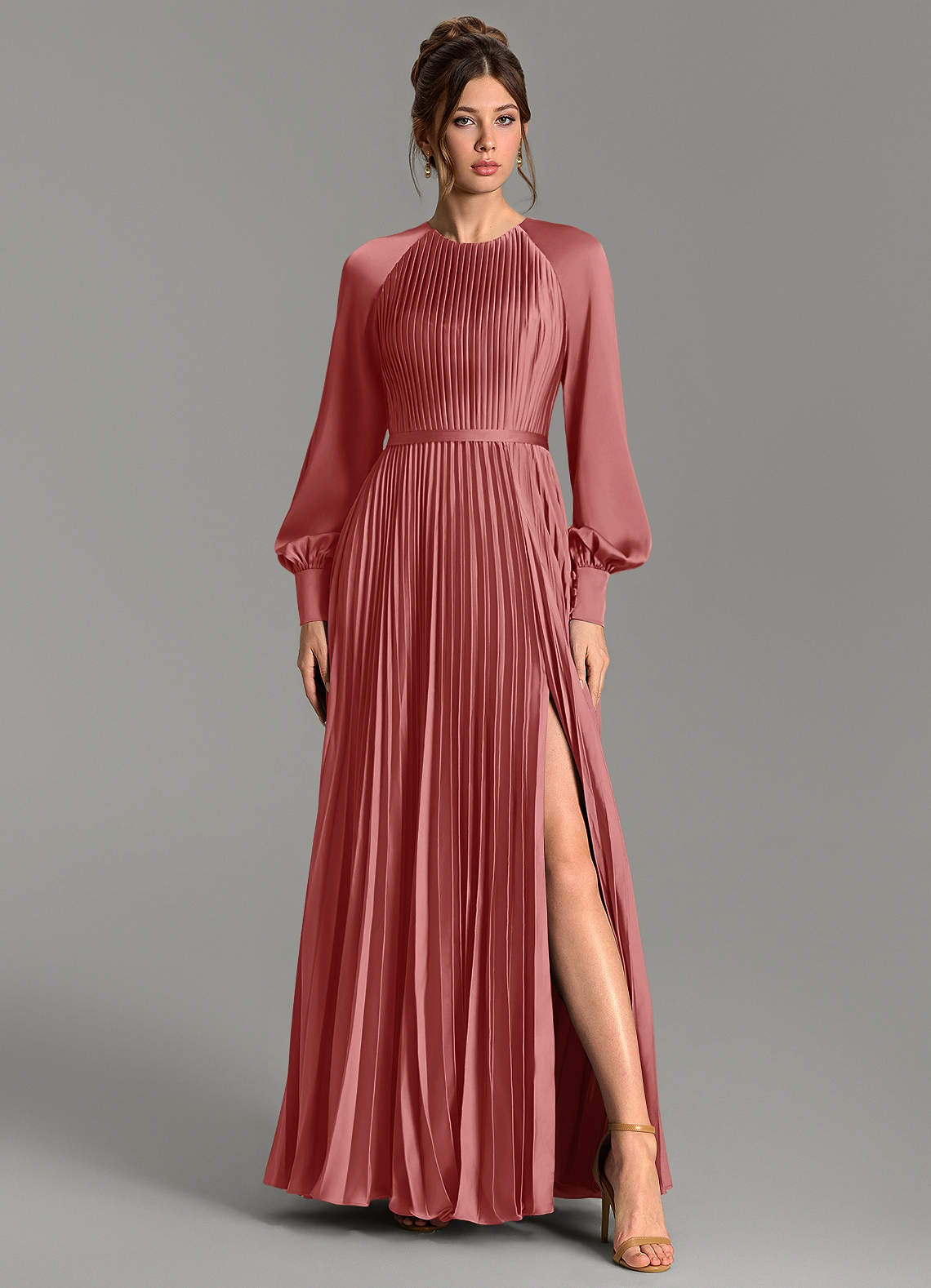 Grayson A-Line Scoop-Neck Stretch Satin Bridesmaid Dress in Antique Rose