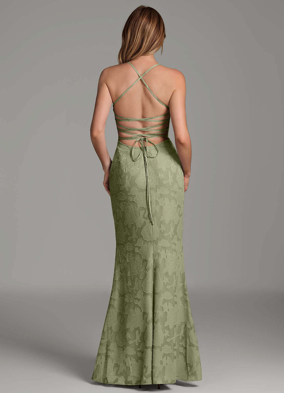 Dara Mermaid Sweetheart Floral Burnout Bridesmaid Dress in Pistachio