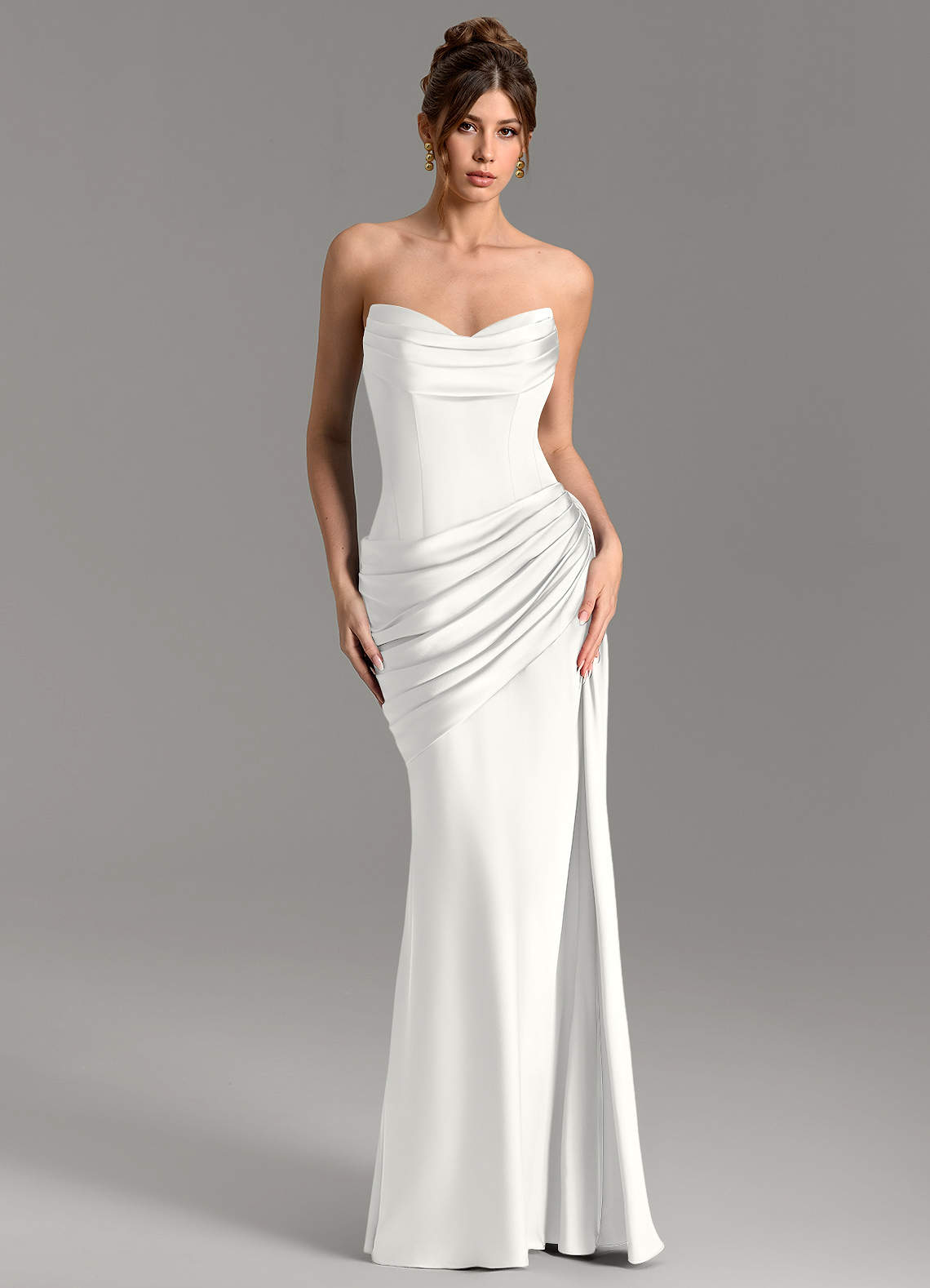 Zorah Mermaid Sweetheart Stretch Satin Bridesmaid Dress in white