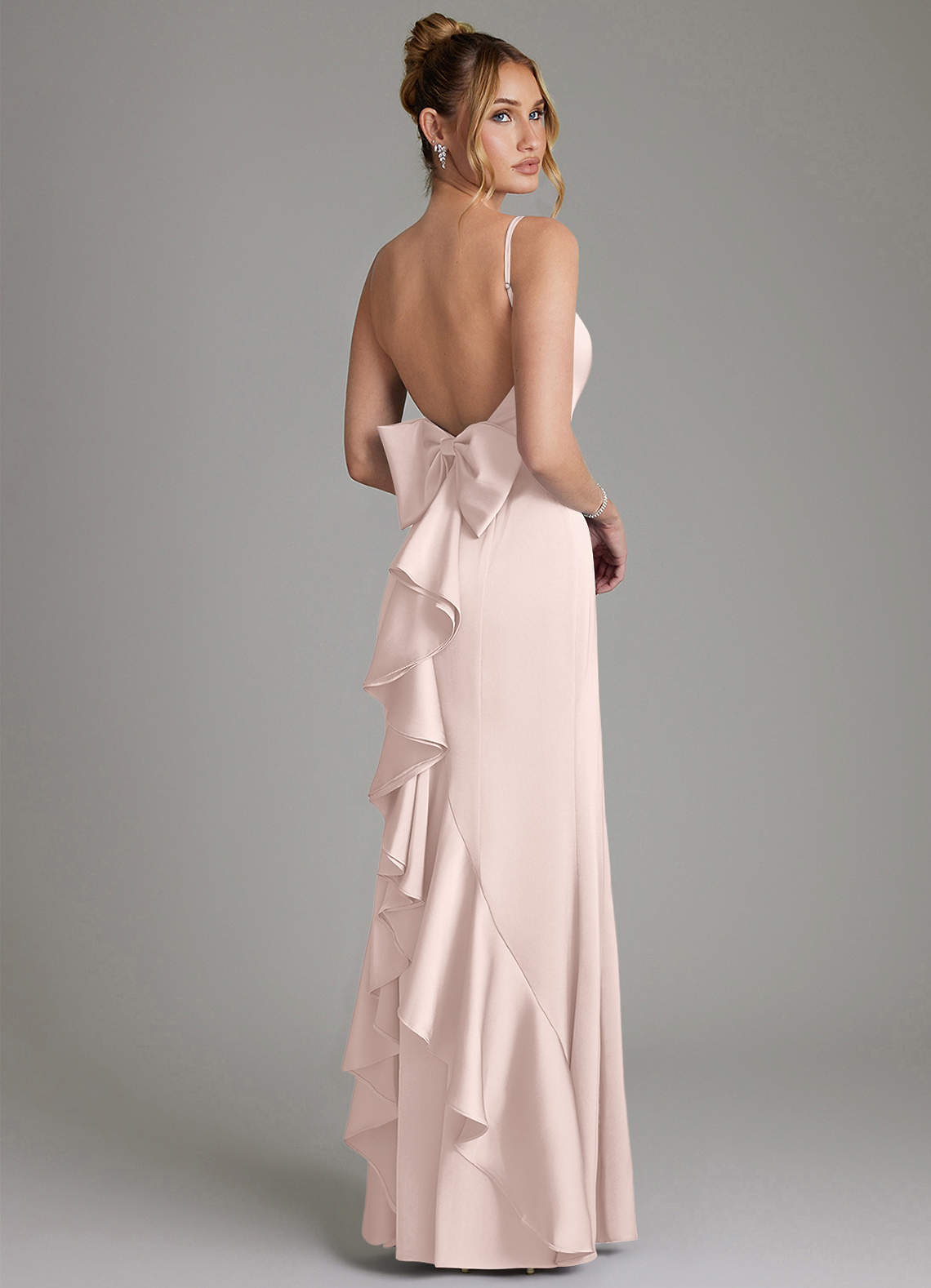 Zherra Mermaid Scoop-Neck Stretch Satin Bridesmaid Dress in Blushing Pink