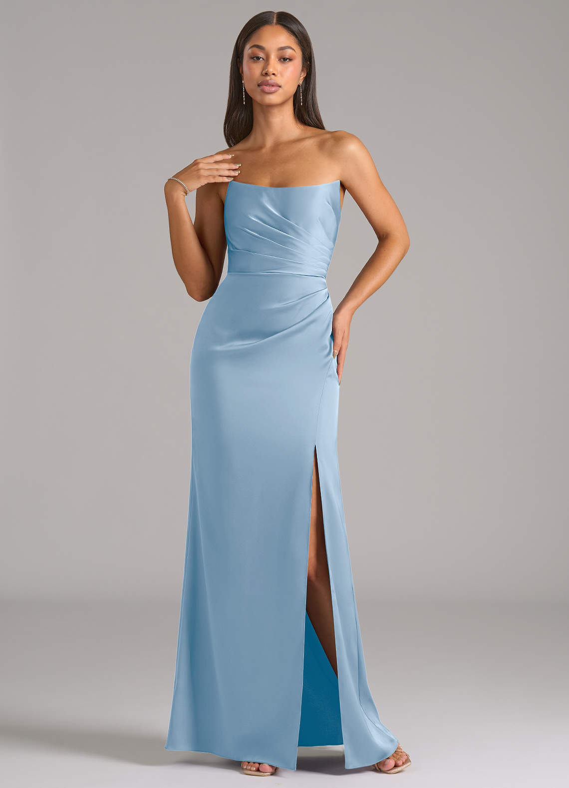 Marla Sheath Strapless Stretch Satin Bridesmaid Dress in Powder Blue