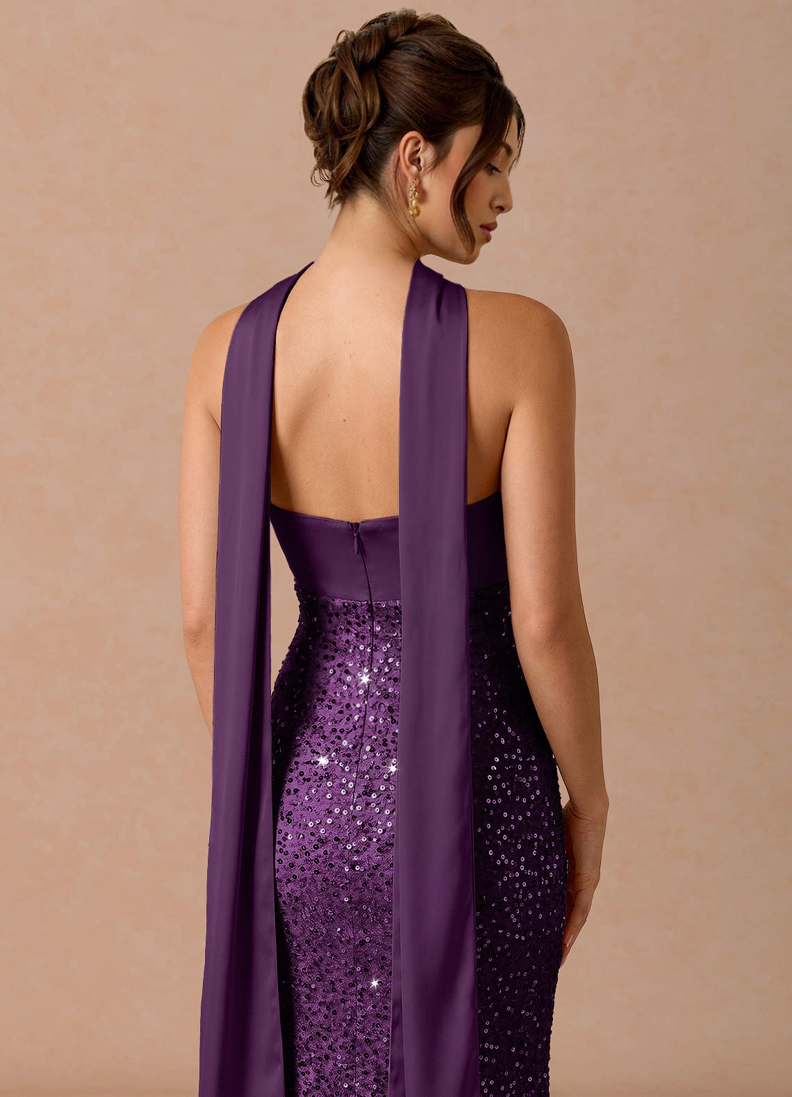 Serelle A-Line Sweetheart Sequin Satin Evening Dress in Grape