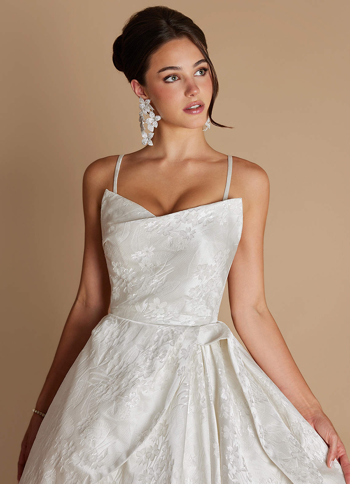 Yana A-Line Strapless Brocade Evening Dress in Ivory Pearl