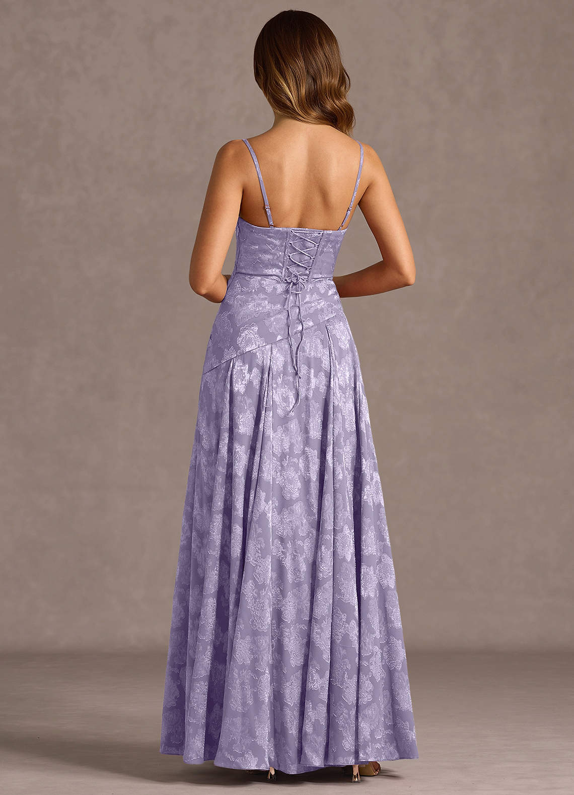 Gabriela A-Line Corset Fil Coupé Wedding Guest Dress in Lilac