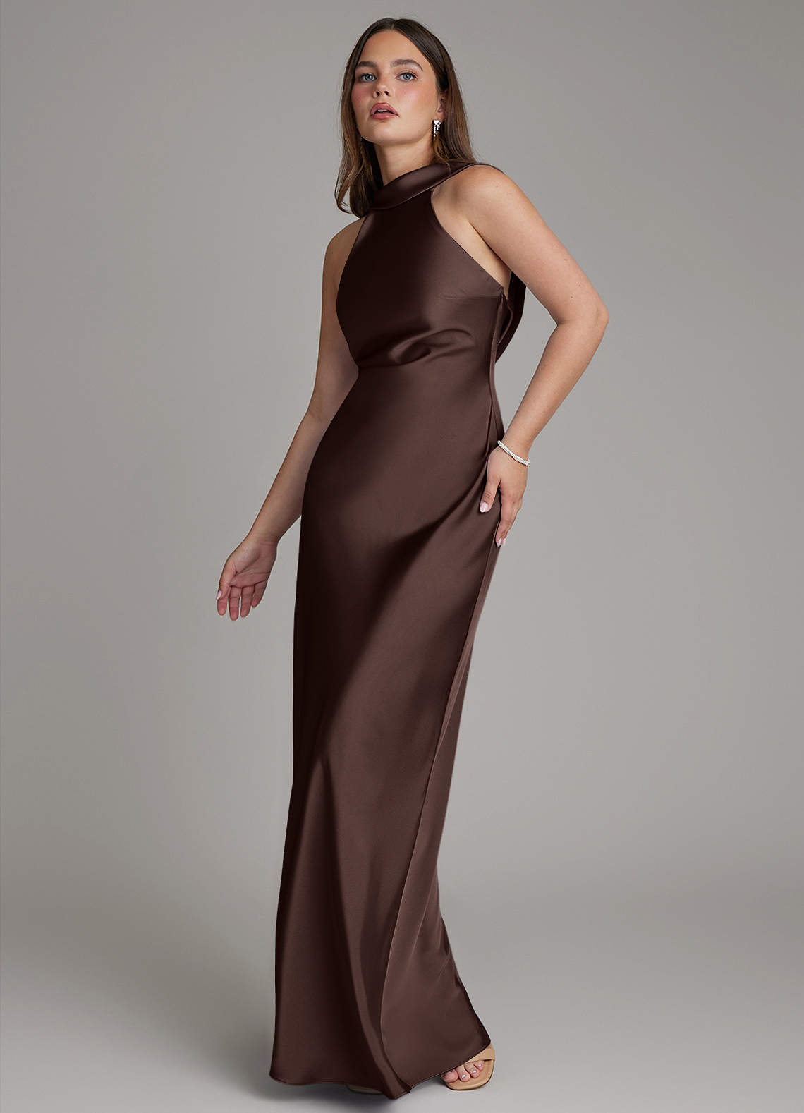 Dimitra Sheath Halter Stretch Satin Bridesmaid Dress