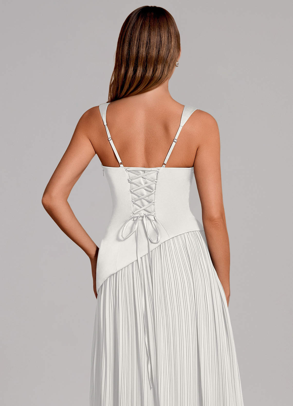 Stephanie A-Line Square-Neck Stretch Satin and Chiffon Bridesmaid Dress in white