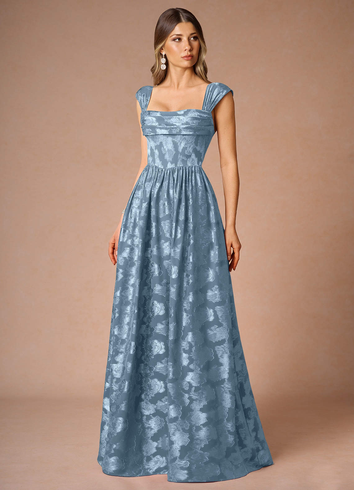 Hazel A-Line Cowl-Neck Fil Coupé Wedding Guest Dress in Dusty Blue