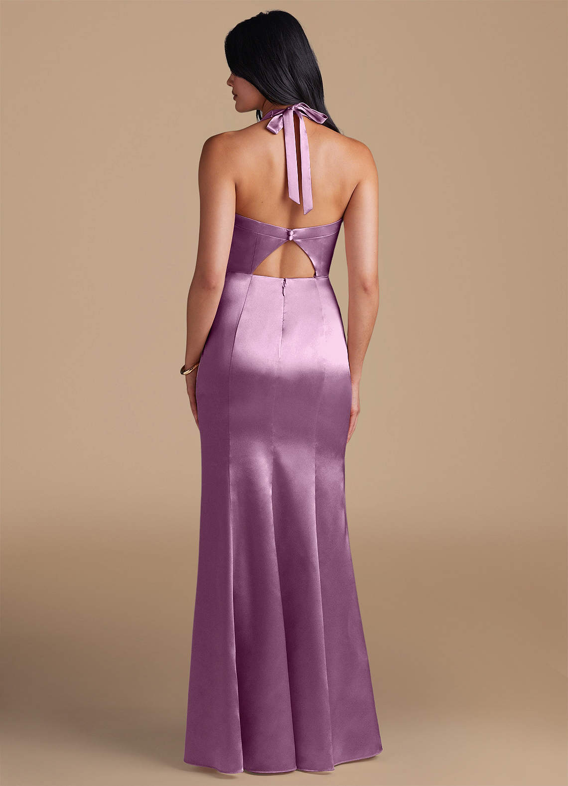 Emeria Sheath Halter Metallic Satin Bridesmaid Dress in Wisteria