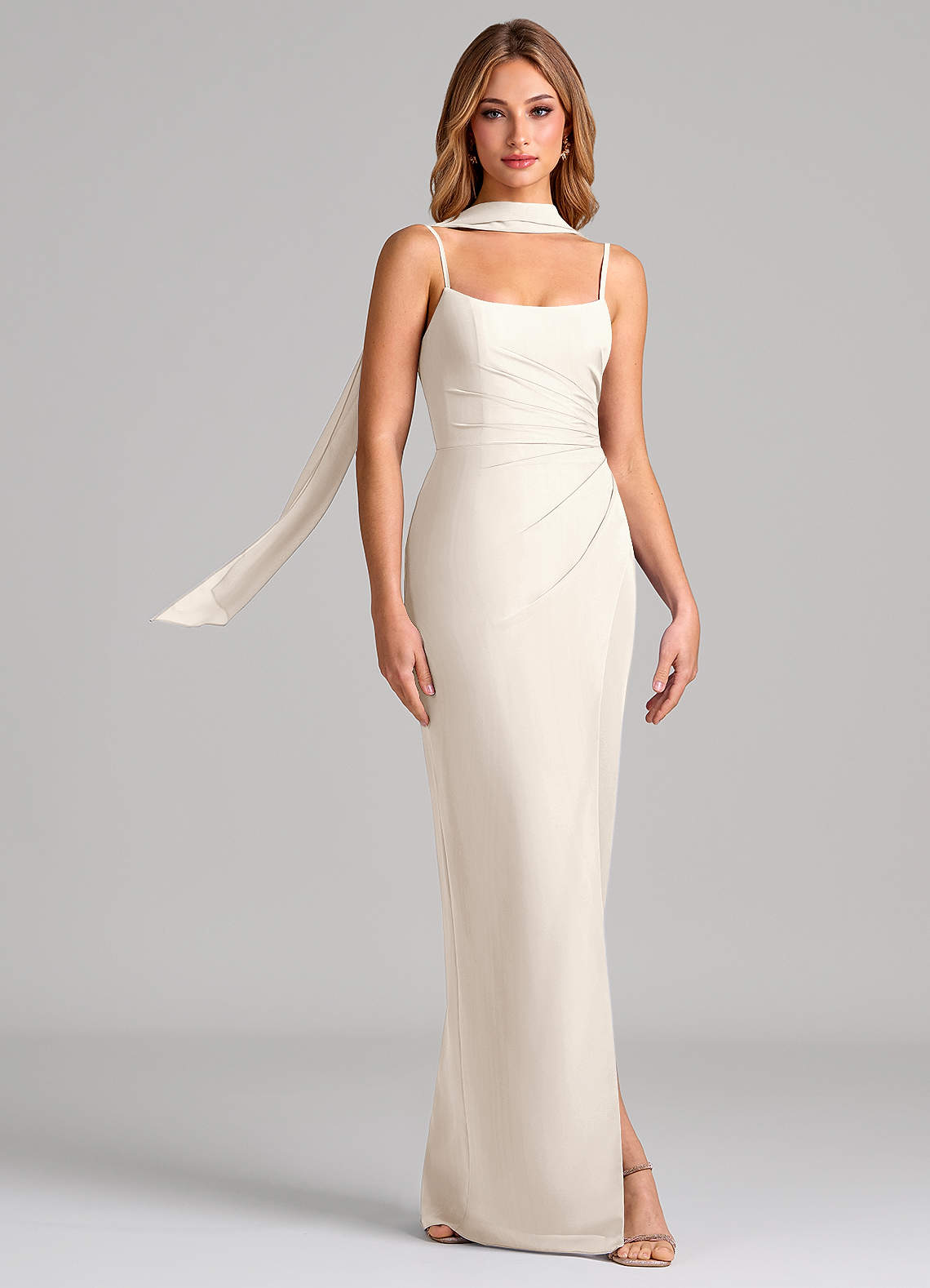 Calandra Sheath Scoop-Neck Chiffon Bridesmaid Dress in White Alabaster