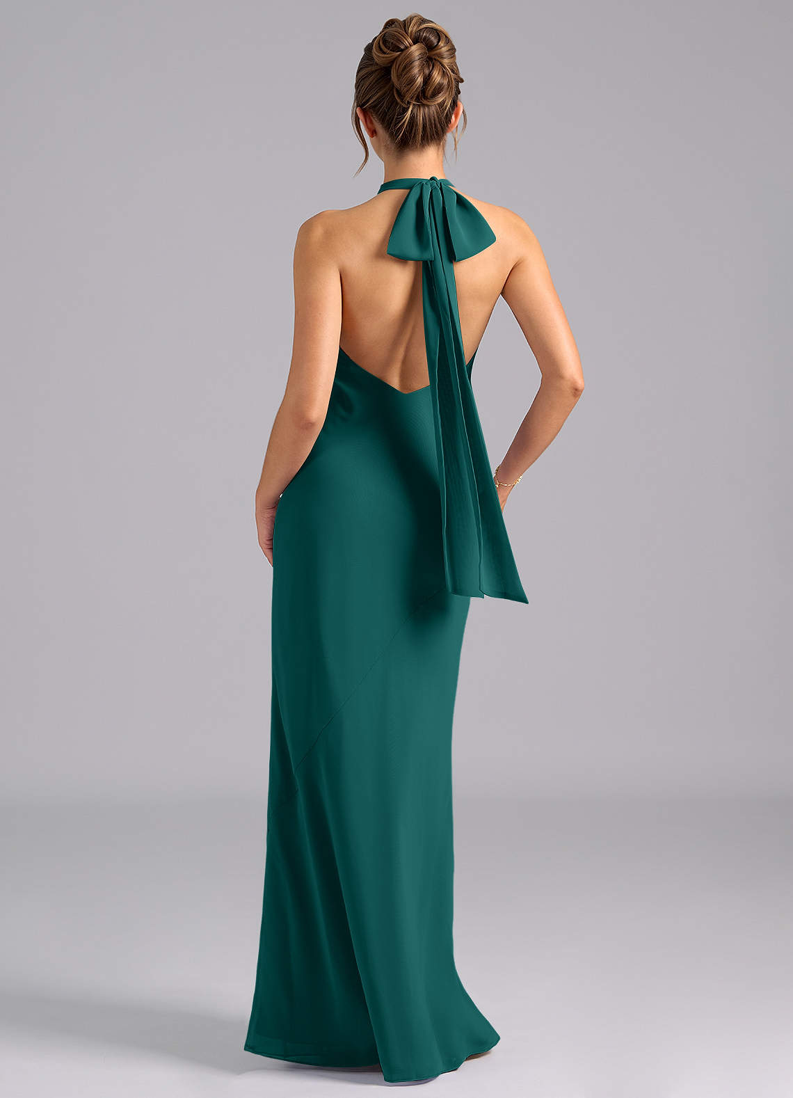 Velli Mermaid Halter Chiffon Bridesmaid Dress in Peacock