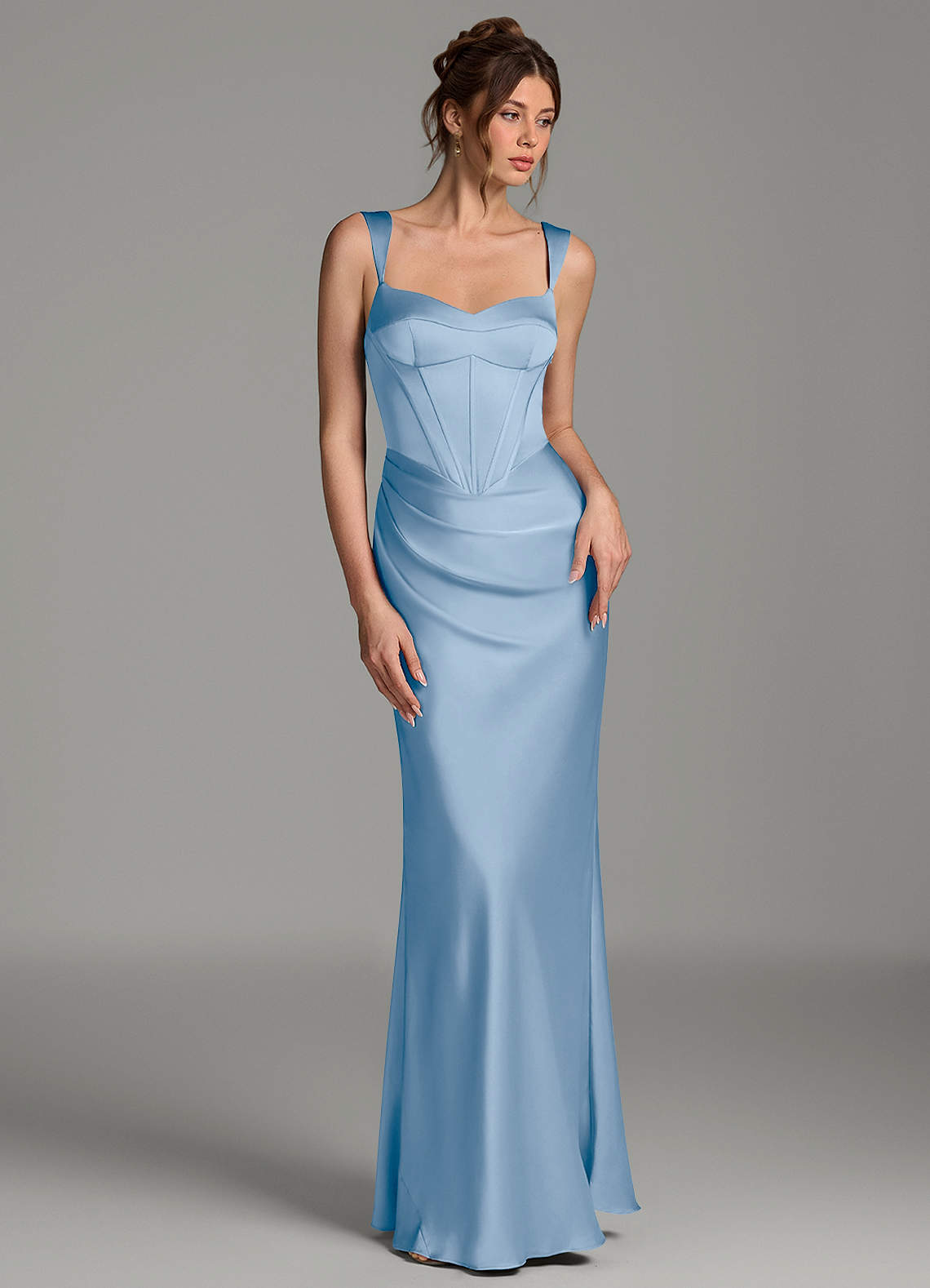 Mela Sheath Sweetheart Stretch Satin Bridesmaid Dress in Powder Blue