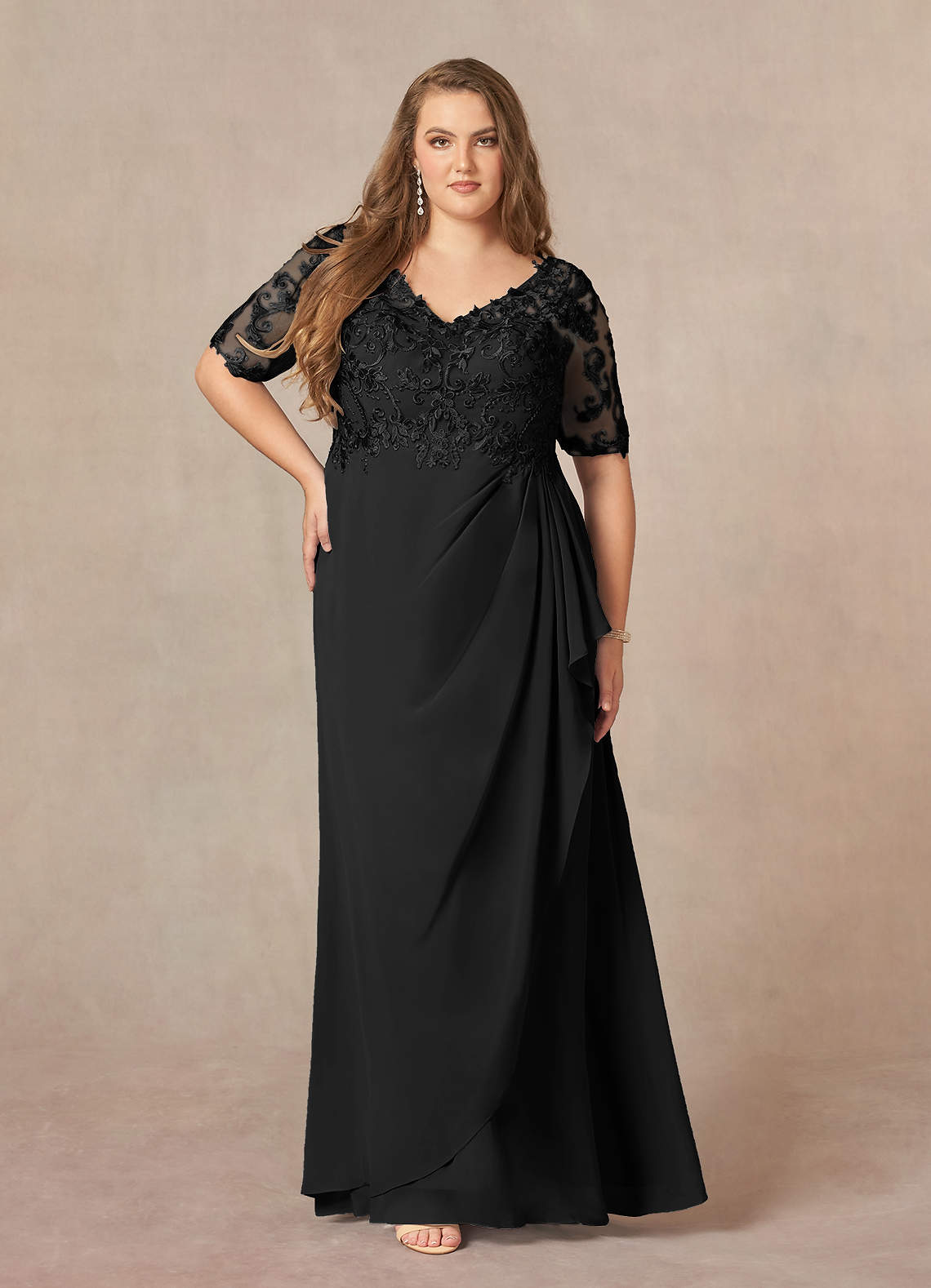Amedeus A-Line V-Neck Chiffon and Lace Mother of the Bride Dress