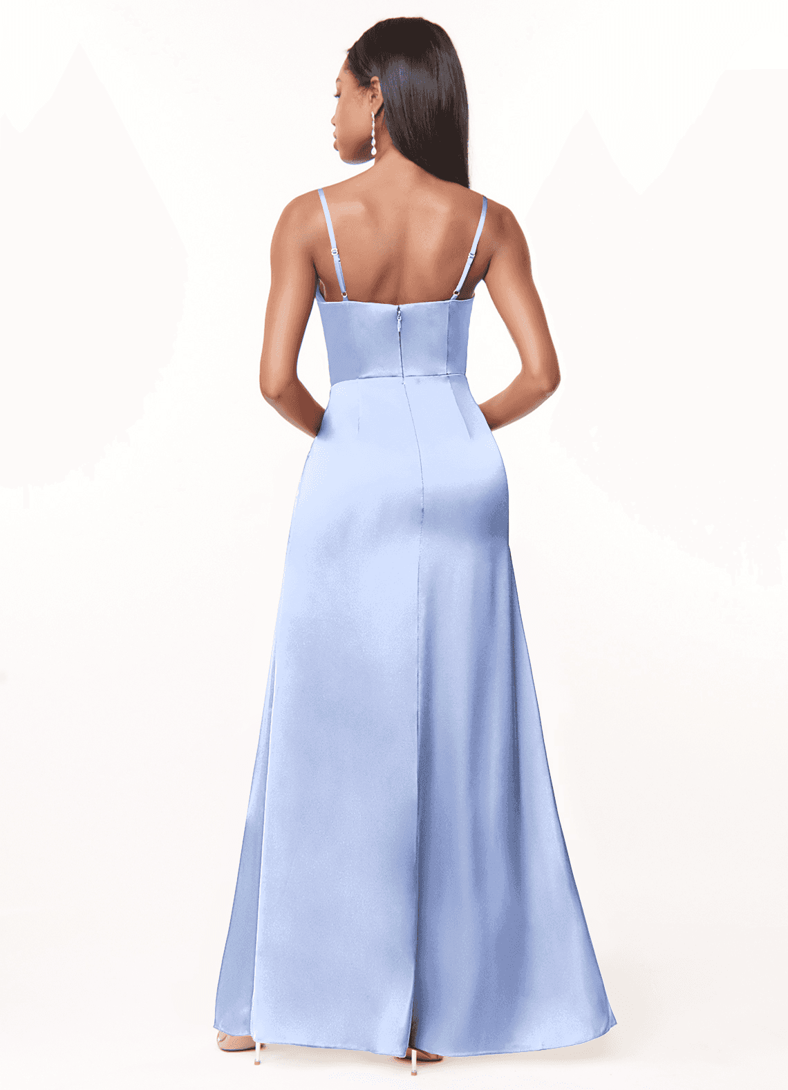 Maci A-Line V-Neck Stretch Satin Bridesmaid Dress in Ice