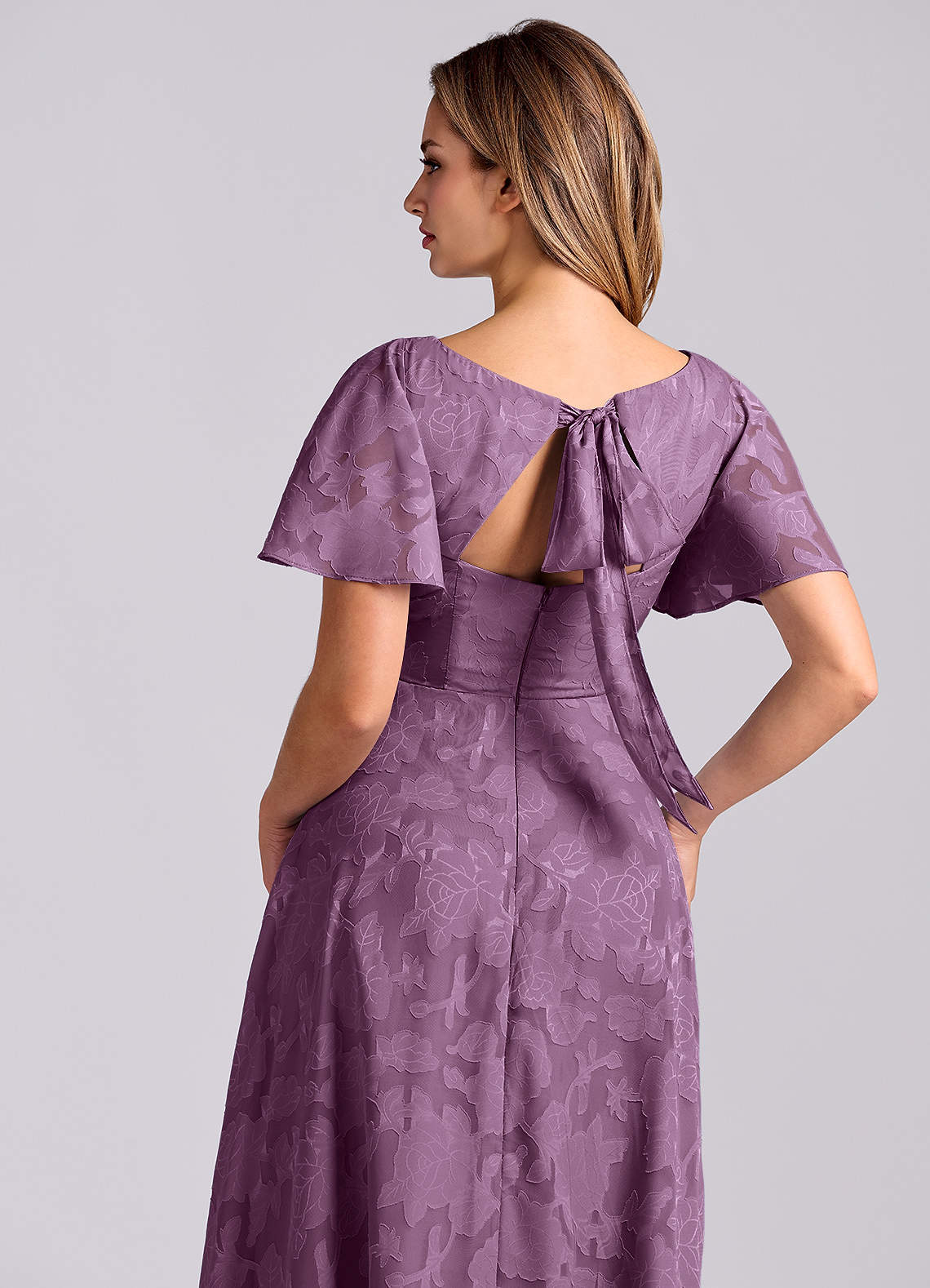 Kimber A-Line V-Neck Floral Burnout Bridesmaid Dress in Wisteria