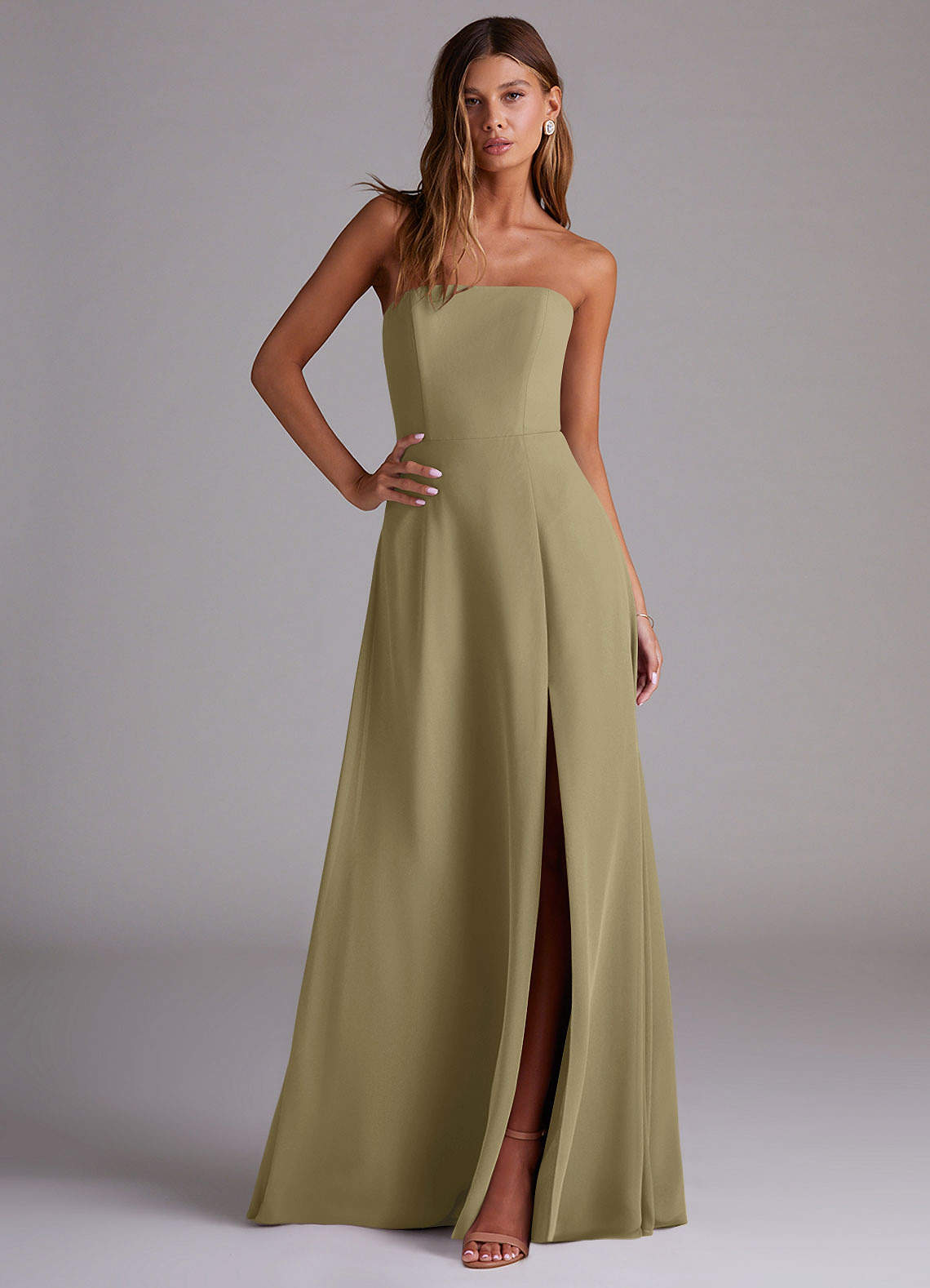 Wren A-Line Straight-Neck Chiffon Bridesmaid Dress in Moss Green