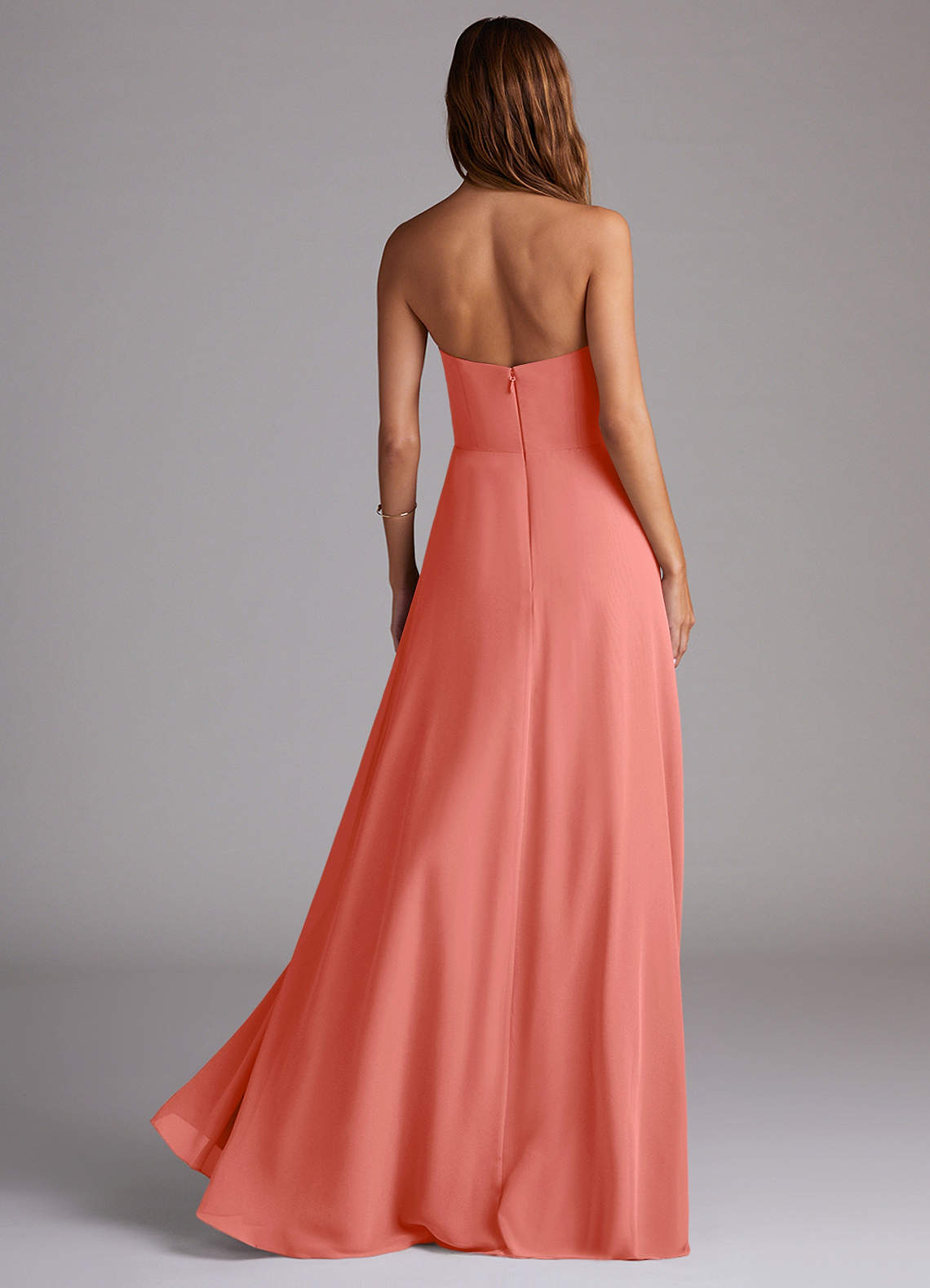 Wren A-Line Straight-Neck Chiffon Bridesmaid Dress in Salmon Pink