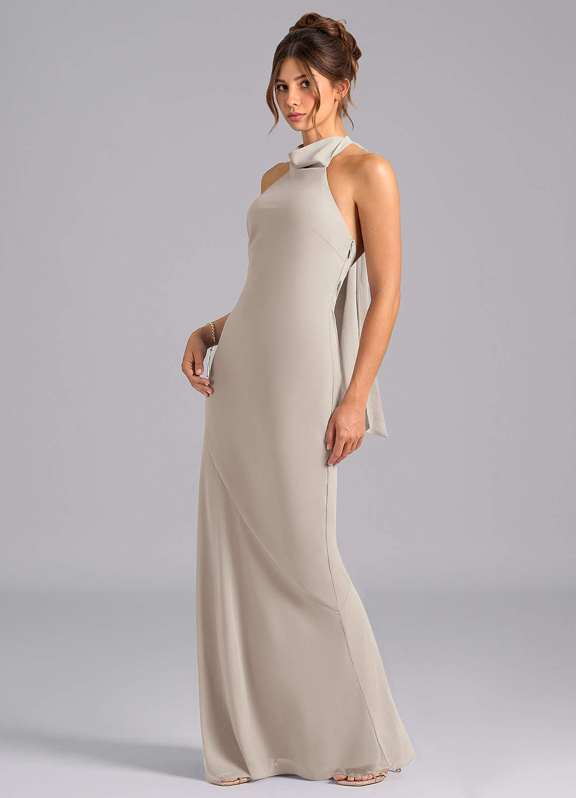 Velli Mermaid Halter Chiffon Bridesmaid Dress in Frost