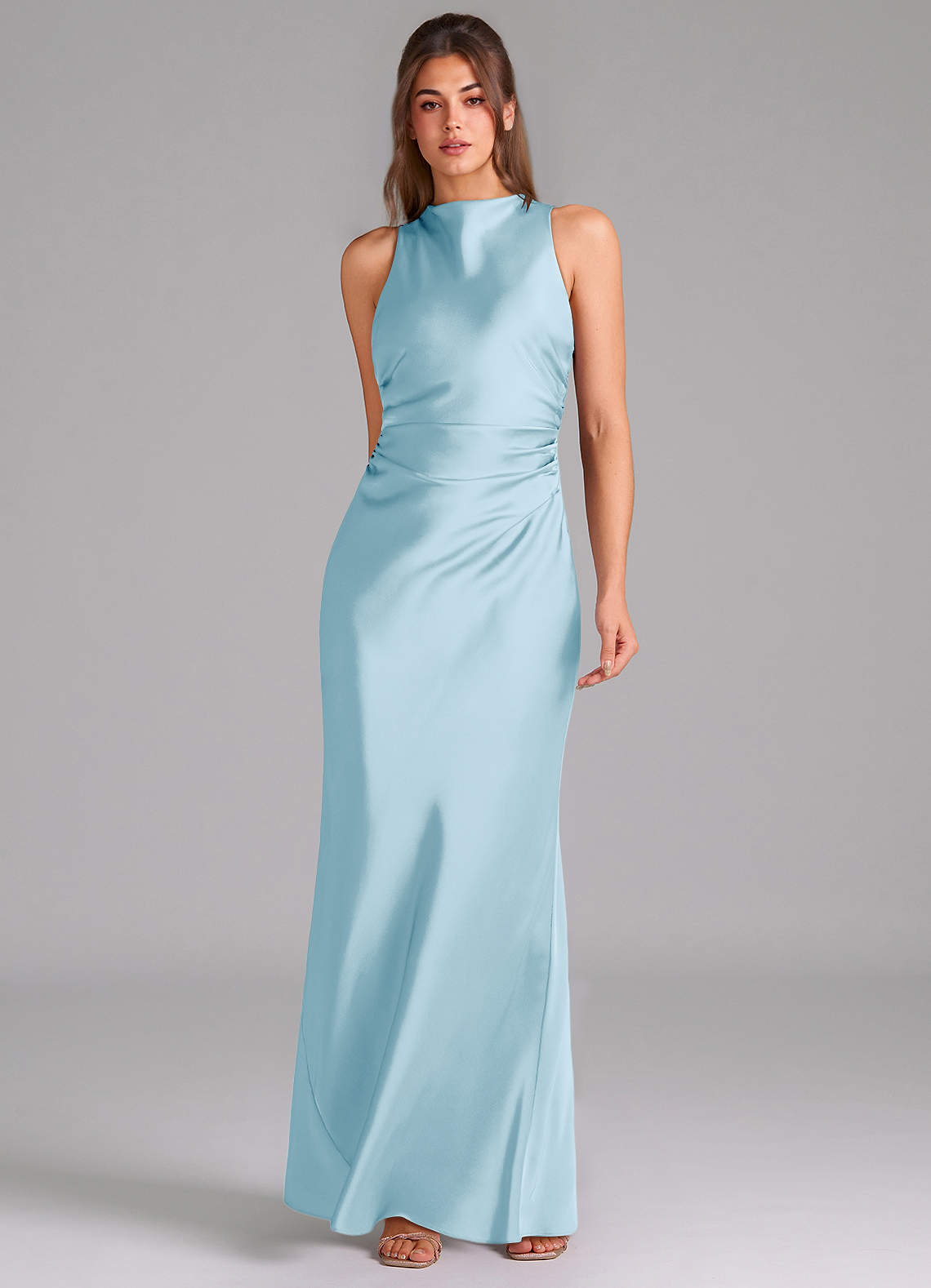 Evadne Sheath Scoop-Neck Stretch Satin Bridesmaid Dress in Sky Blue