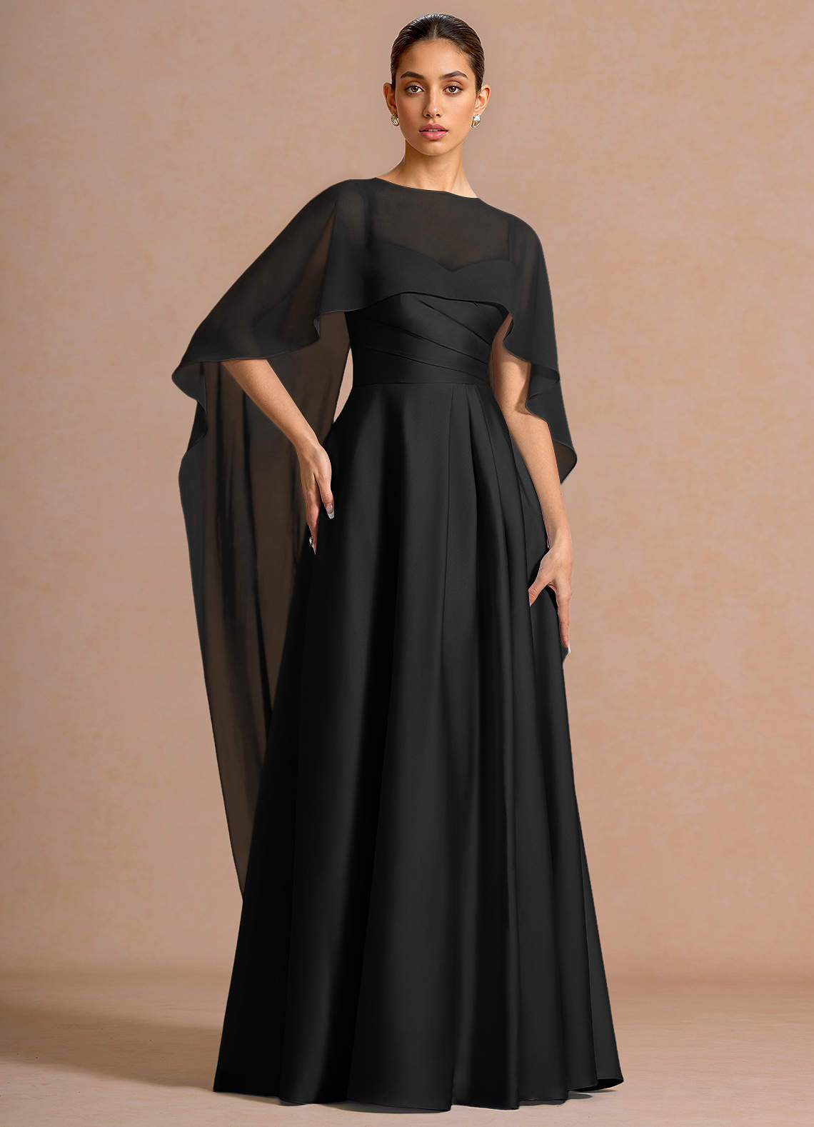 Nancy A-Line V-Neck Stretch Satin and Chiffon Evening Dress in Sky Blue
