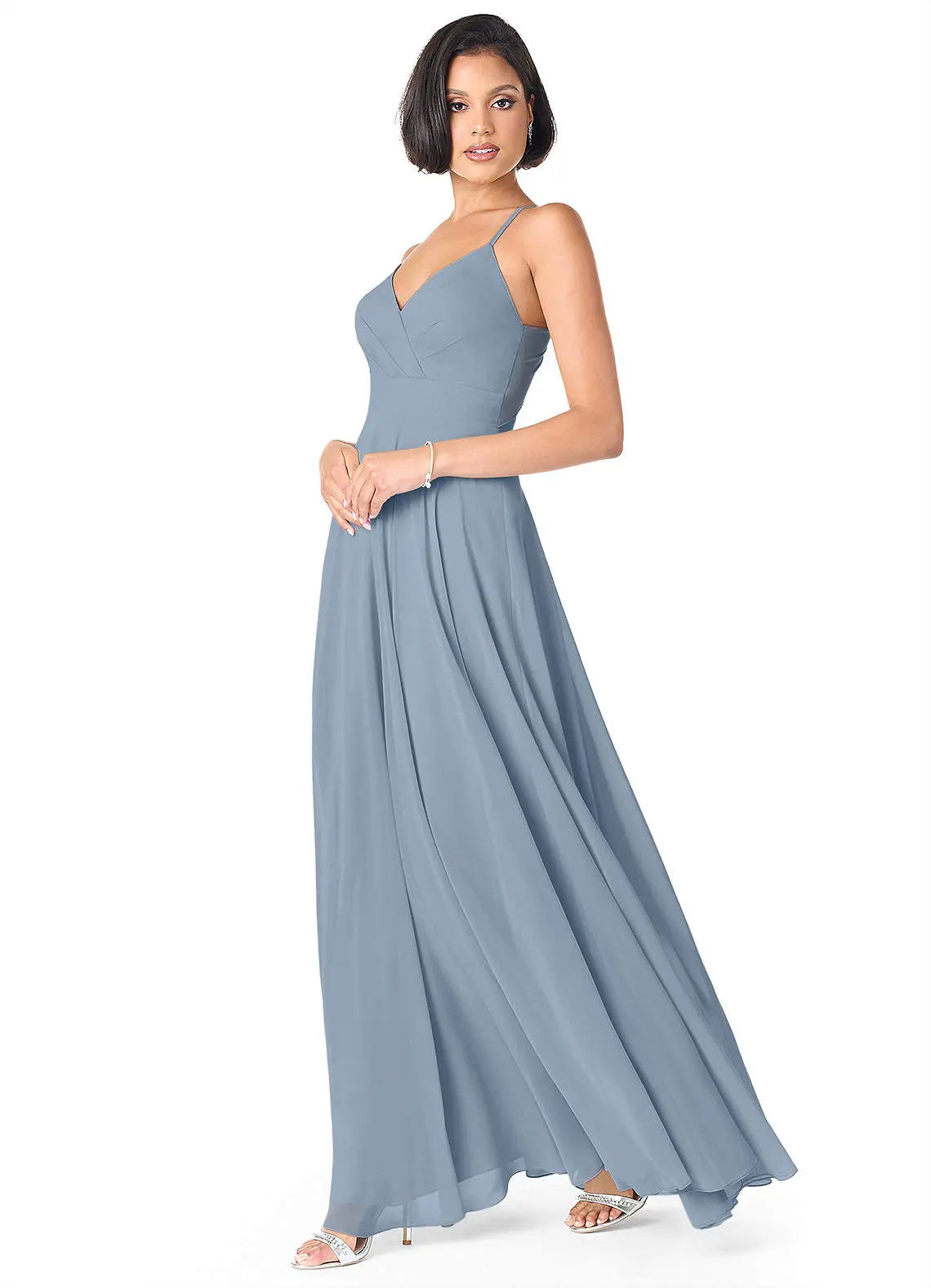 Avelina A-Line V-Neck Chiffon Bridesmaid Dress in dusty blue