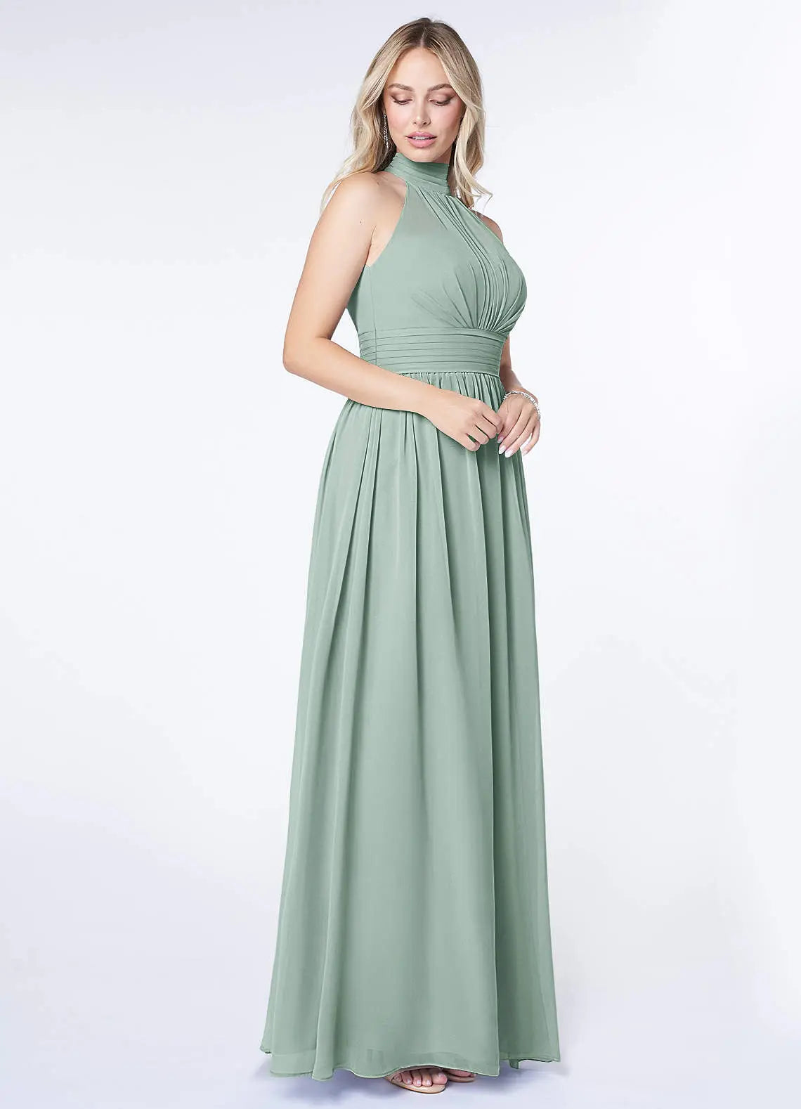 Iman A-Line Halter Chiffon Bridesmaid Dress in Agave