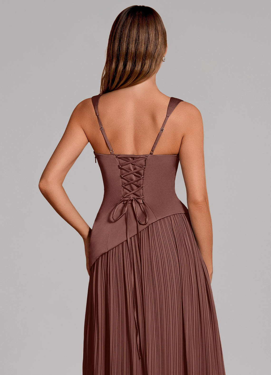 Stephanie A-Line Square-Neck Stretch Satin and Chiffon Bridesmaid Dress in Espresso