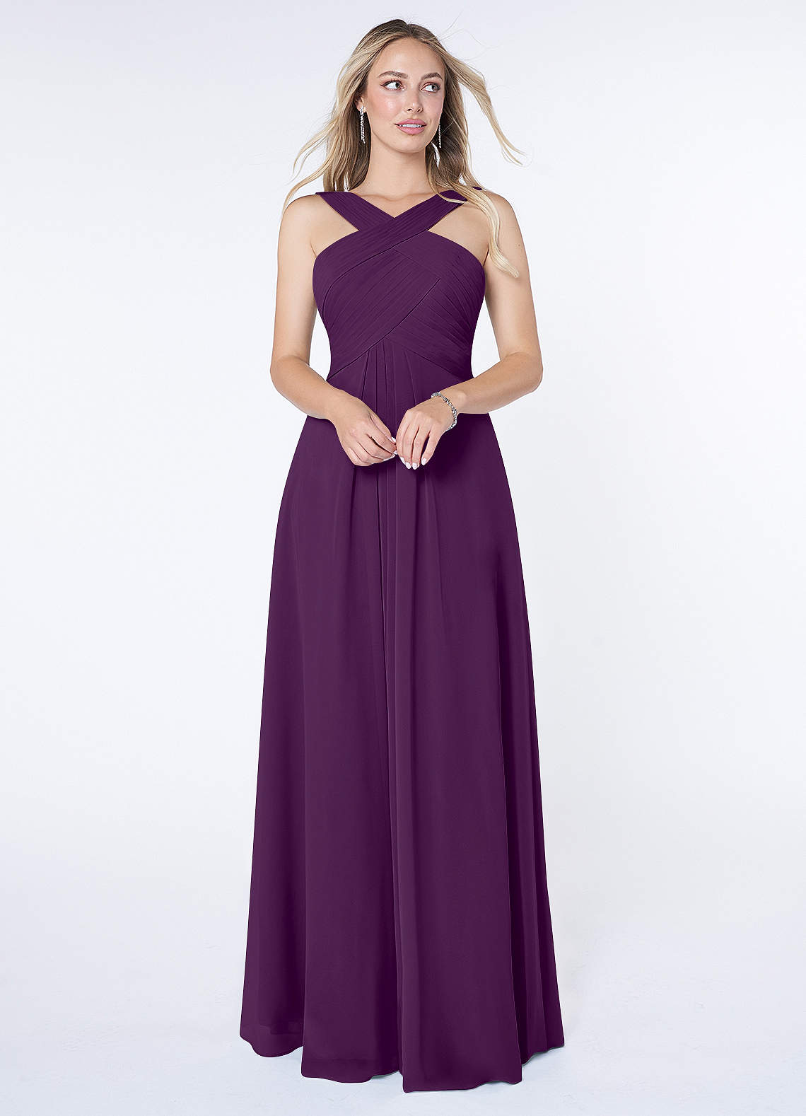 Kaleigh A-Line Halter Chiffon Bridesmaid Dress in Grape