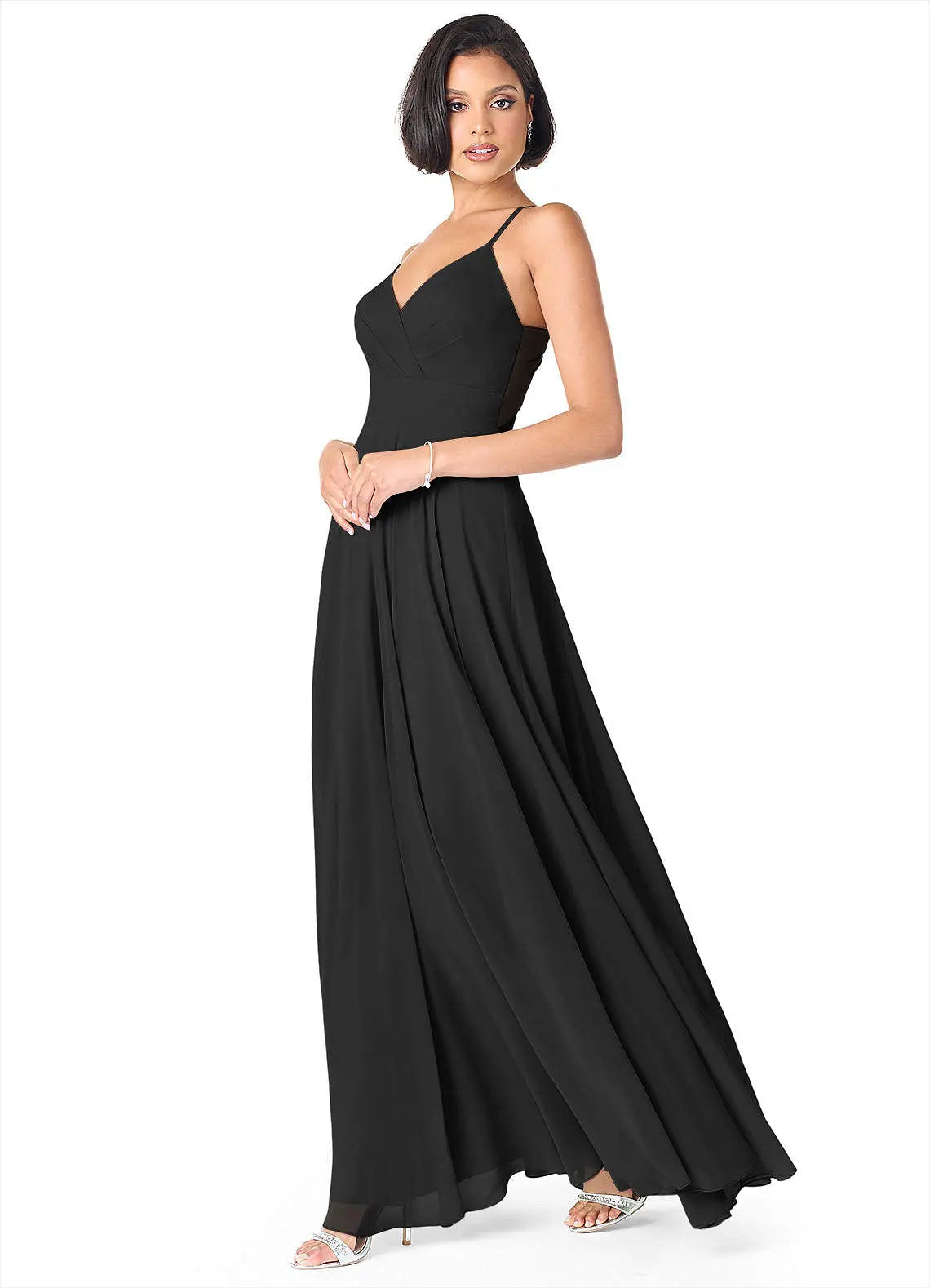 Avelina A-Line V-Neck Chiffon Bridesmaid Dress in black