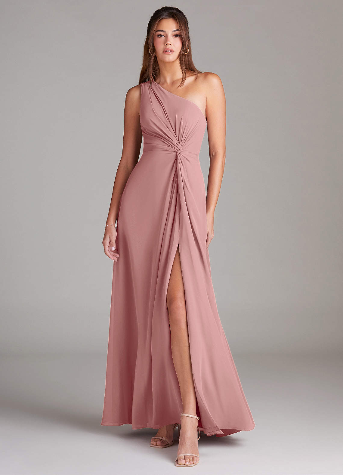 Brooke A-Line One-Shoulder Chiffon Bridesmaid Dress in dusty rose