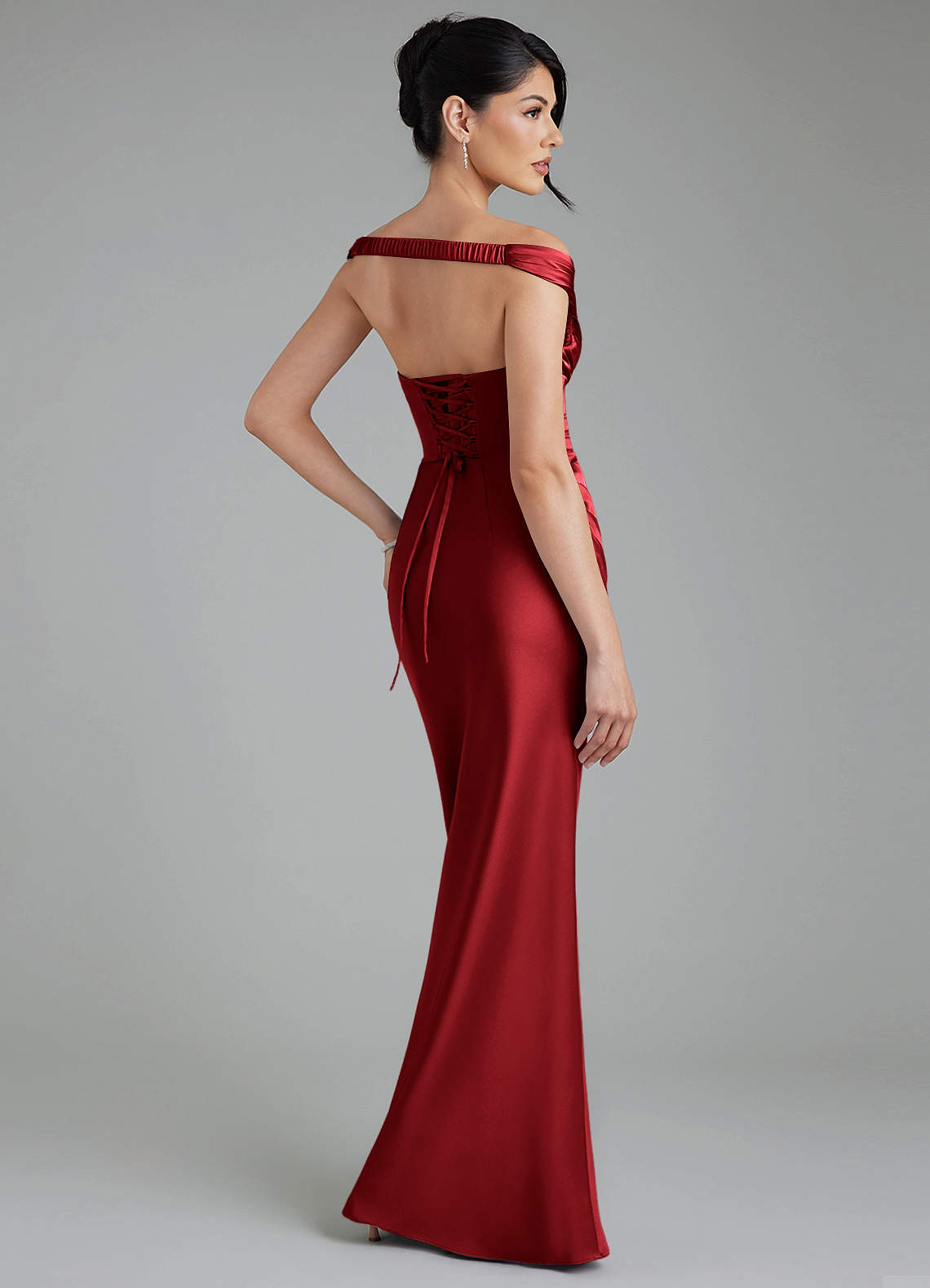 Stella Sheath V-Neck Stretch Satin Bridesmaid Dress in Scarlet