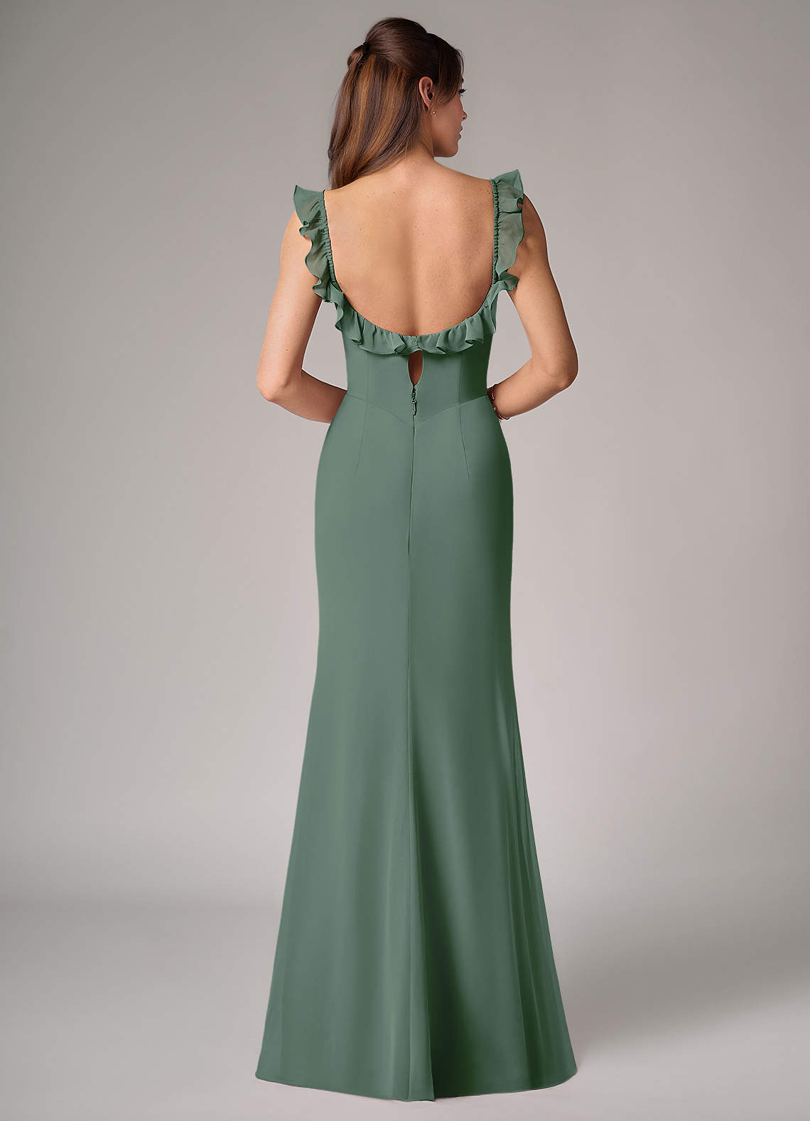Callie Mermaid Scoop-Neck Chiffon Bridesmaid Dress in Eucalyptus