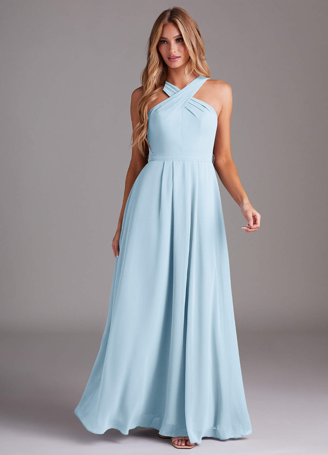 Dixie A-Line Halter Chiffon Bridesmaid Dress in Sky Blue