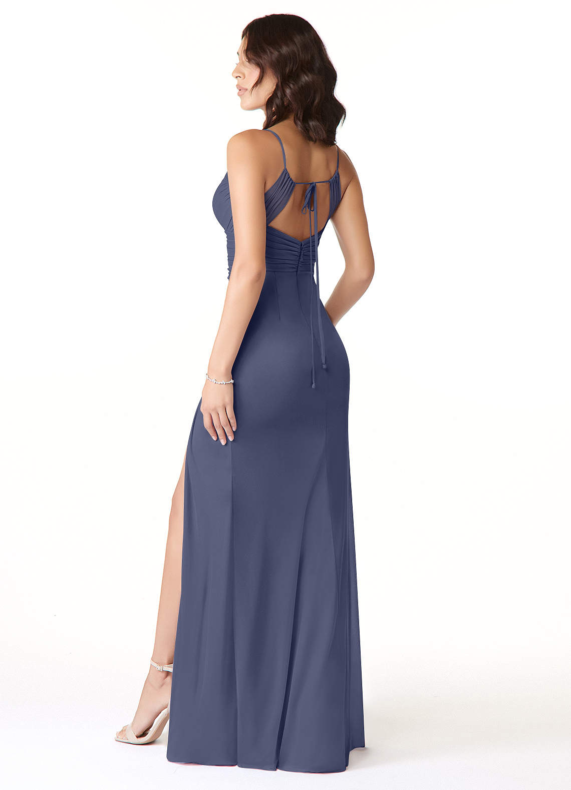 Reneya Mermaid V-Neck Mesh Bridesmaid Dress in Stormy
