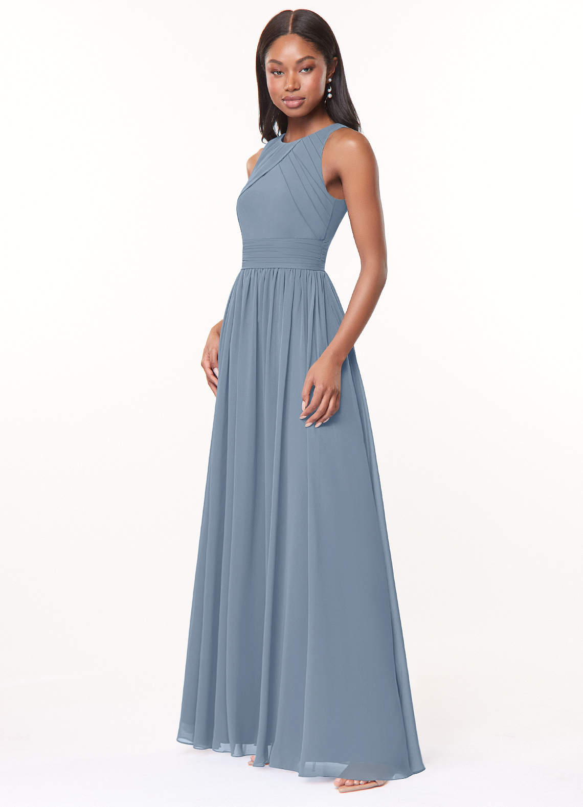 Harper A-Line Scoop-Neck Chiffon Bridesmaid Dress in dusty blue