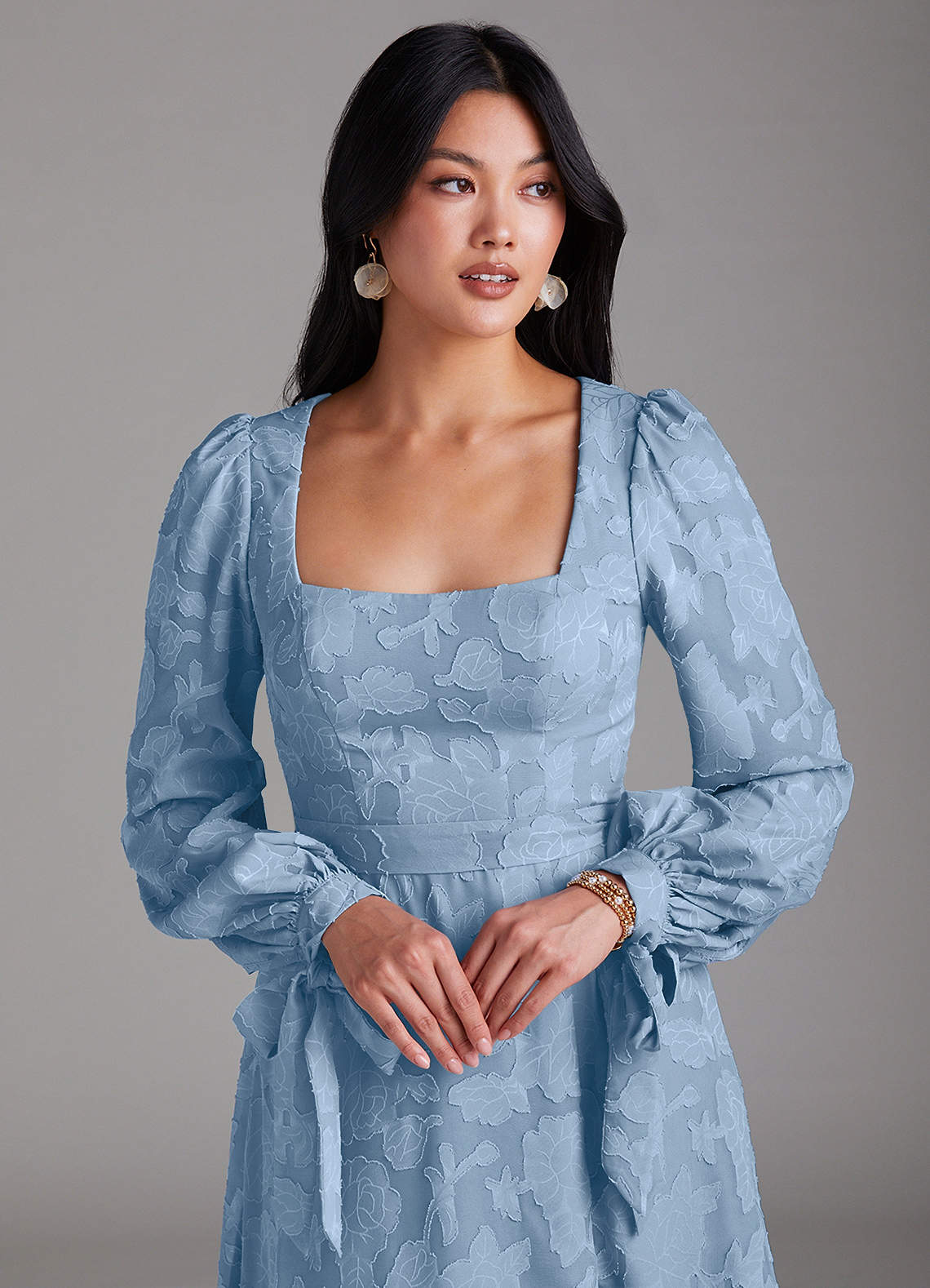 Leonia A-Line Square-Neck Stretch Satin Bridesmaid Dress in Powder Blue