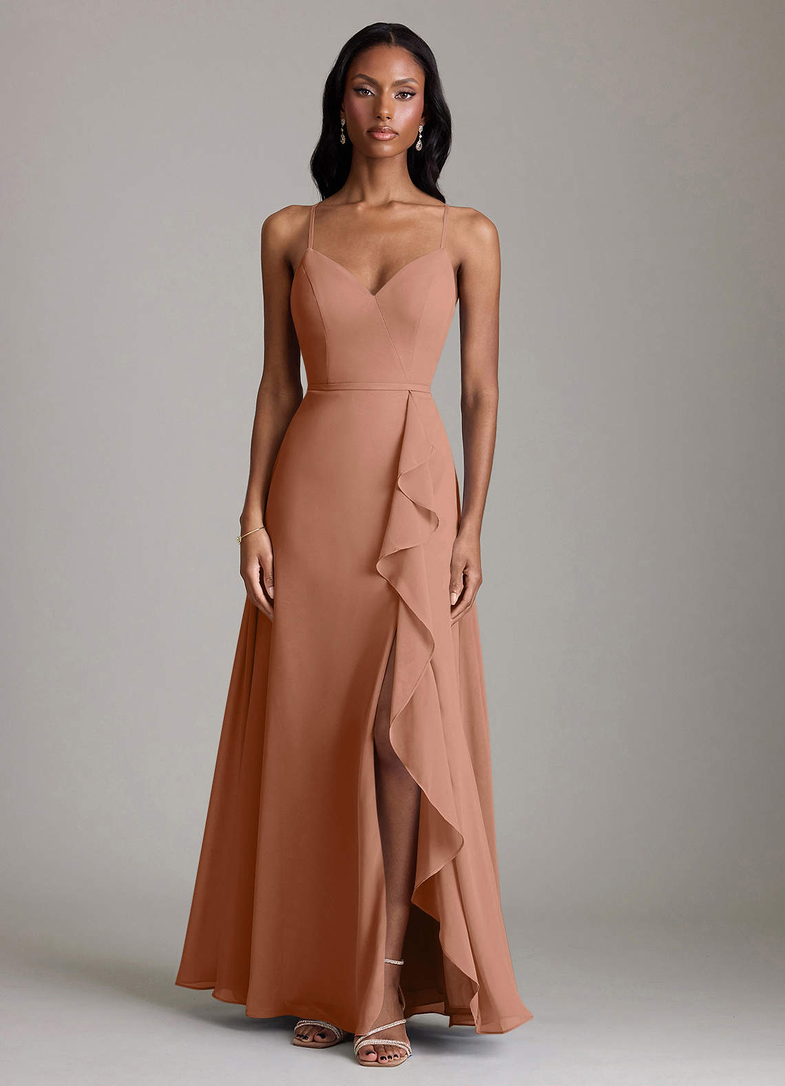 Naeem A-Line V-Neck Chiffon Bridesmaid Dress in Bronzer