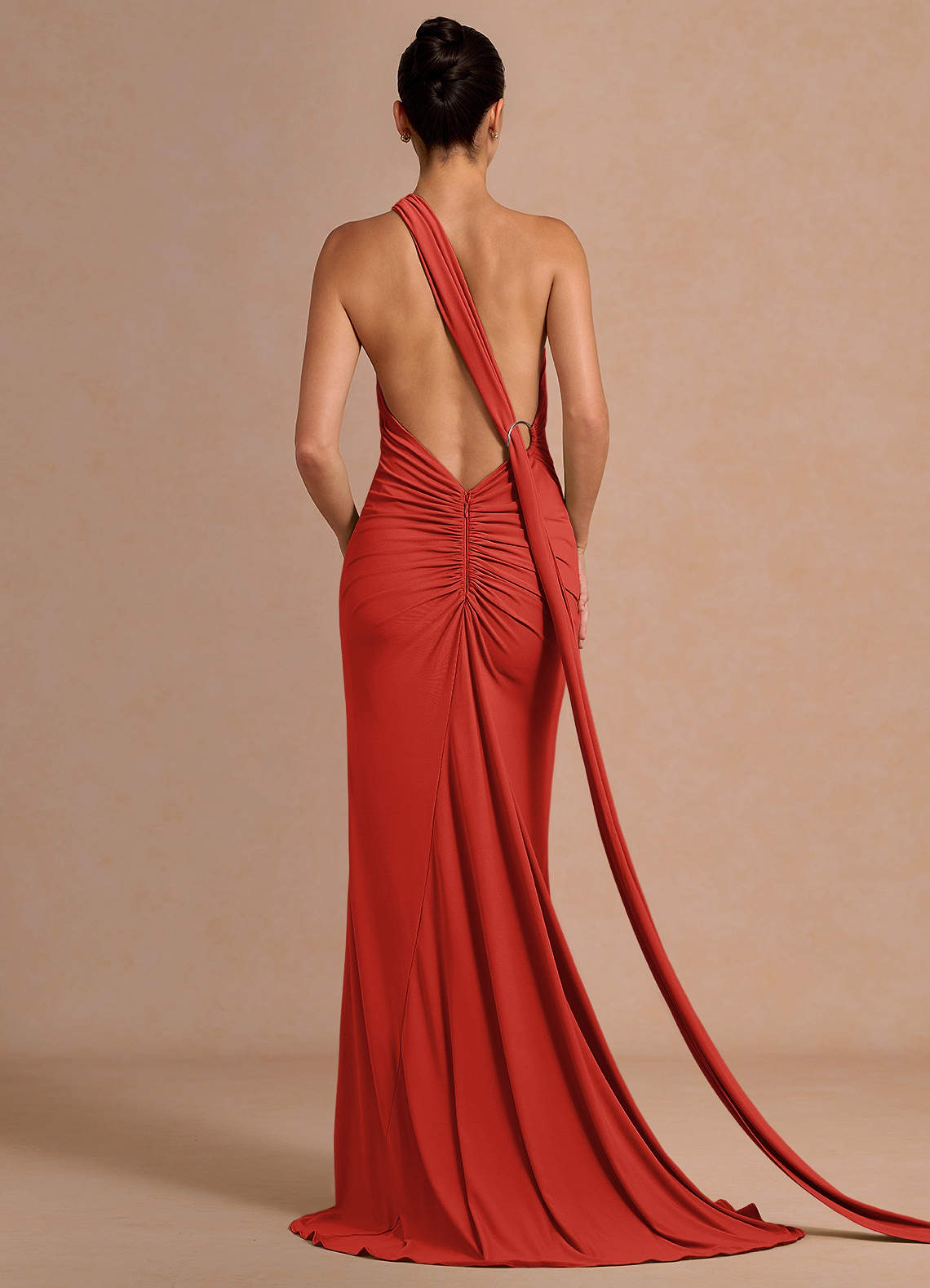 Miliani Sheath Neck-Tie Stretch Knit Evening Dress in Orange