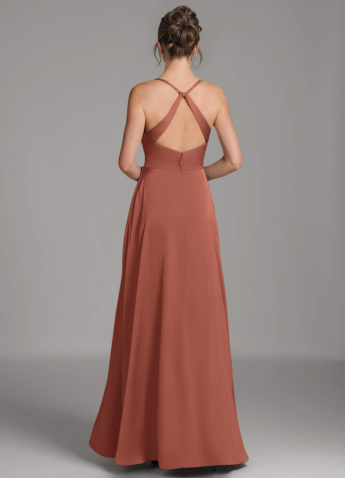 Frankie A-Line Scoop-Neck Stretch Satin Bridesmaid Dress in Auburn