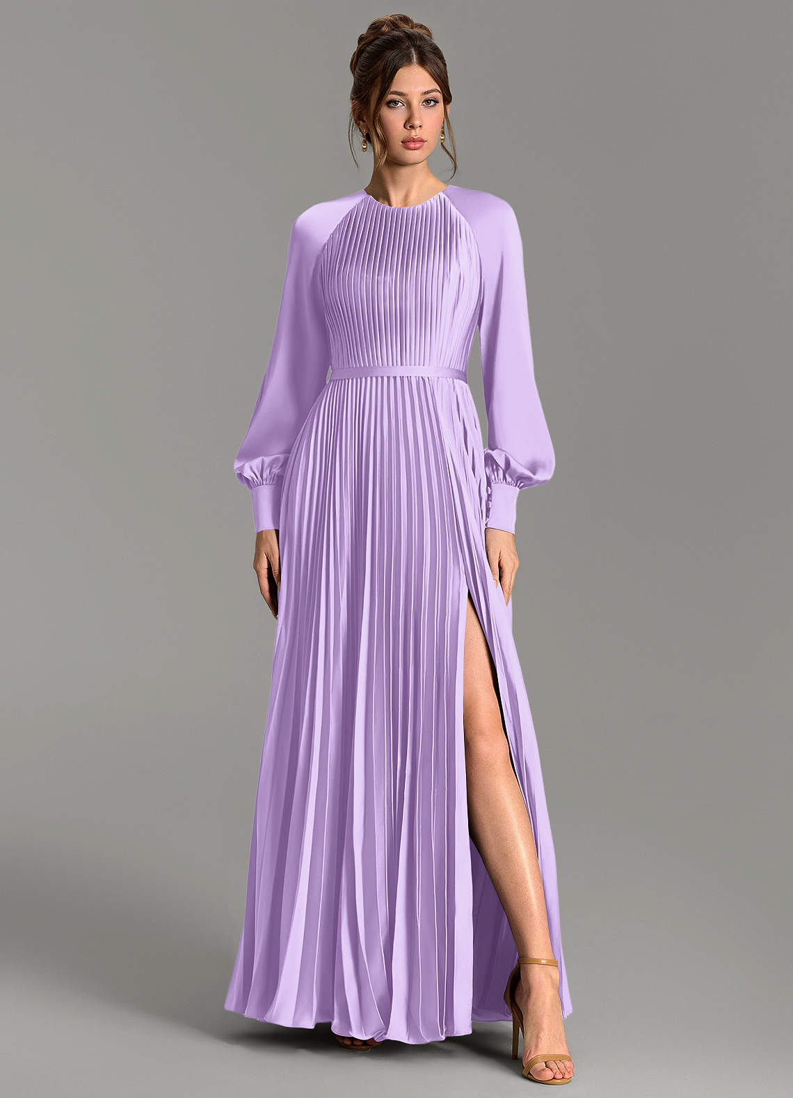 Grayson A-Line Scoop-Neck Stretch Satin Bridesmaid Dress in Lilac