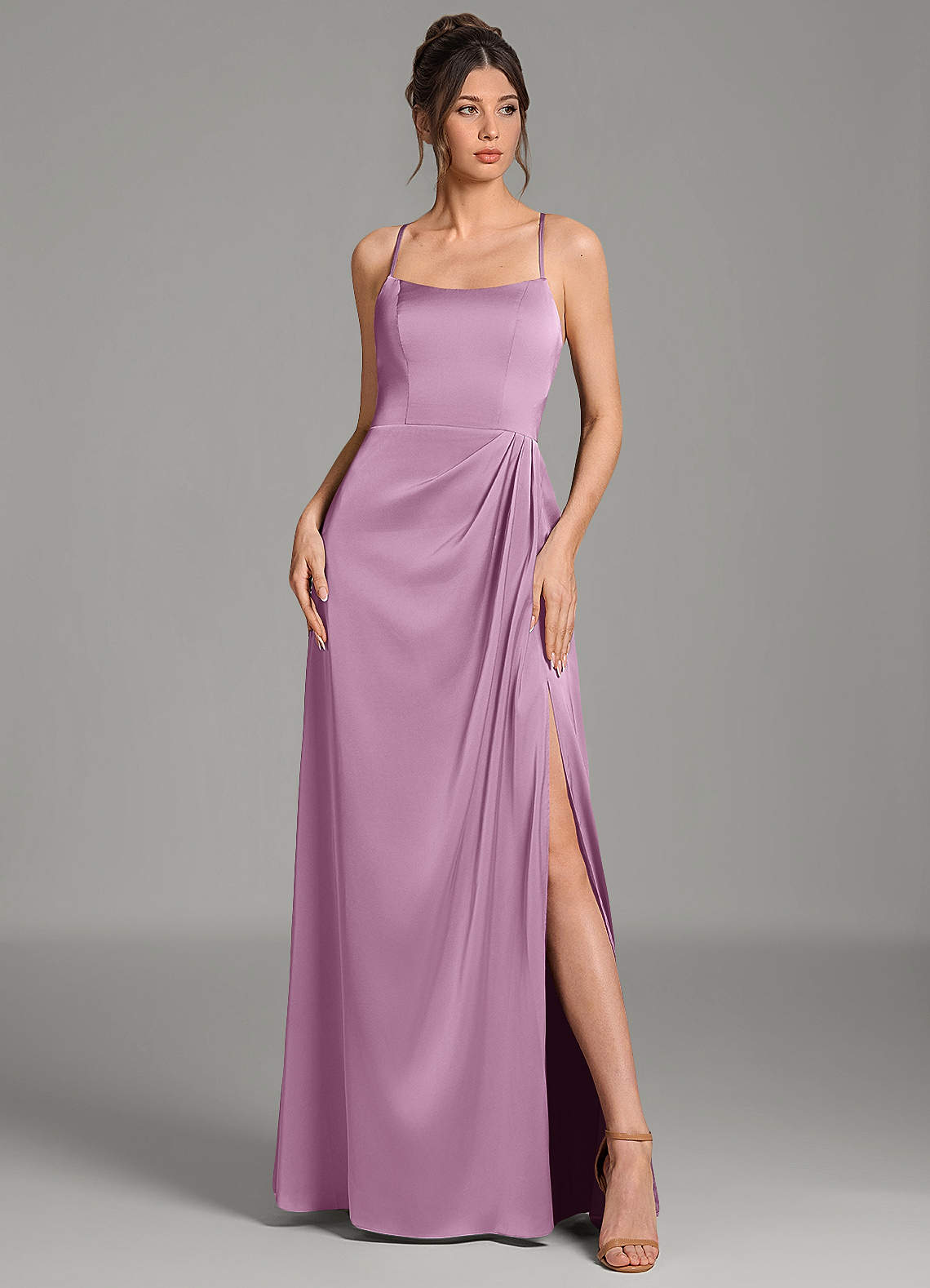 Frankie A-Line Scoop-Neck Stretch Satin Bridesmaid Dress in Wisteria