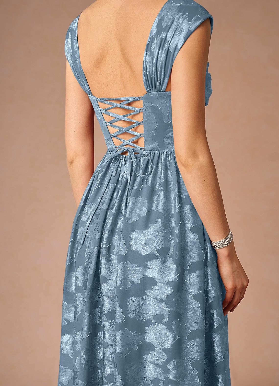 Hazel A-Line Cowl-Neck Fil Coupé Wedding Guest Dress in Dusty Blue