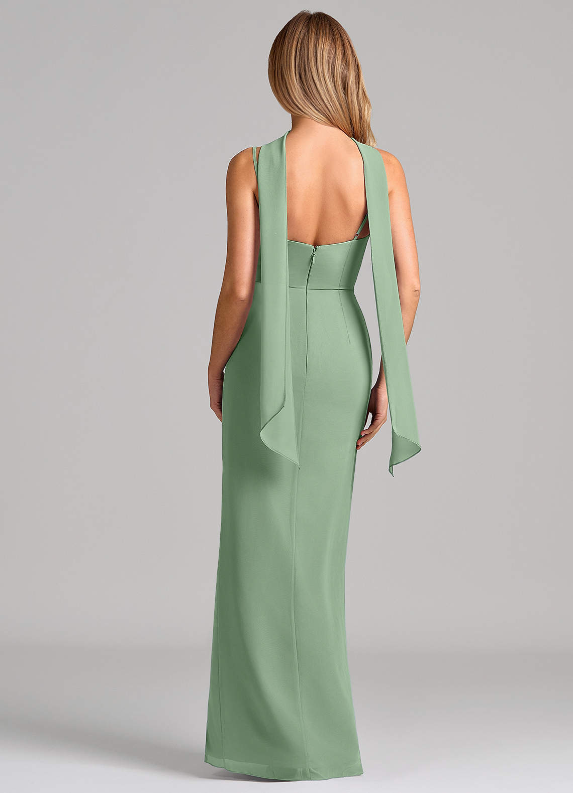 Calandra Sheath Scoop-Neck Chiffon Bridesmaid Dress in Matcha